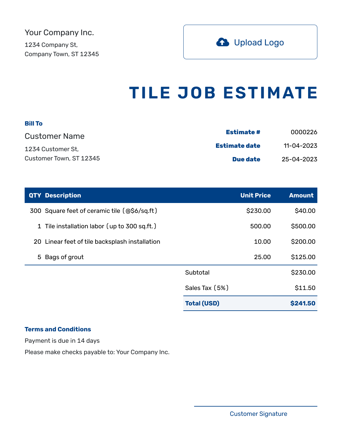 sample tiling invoice template