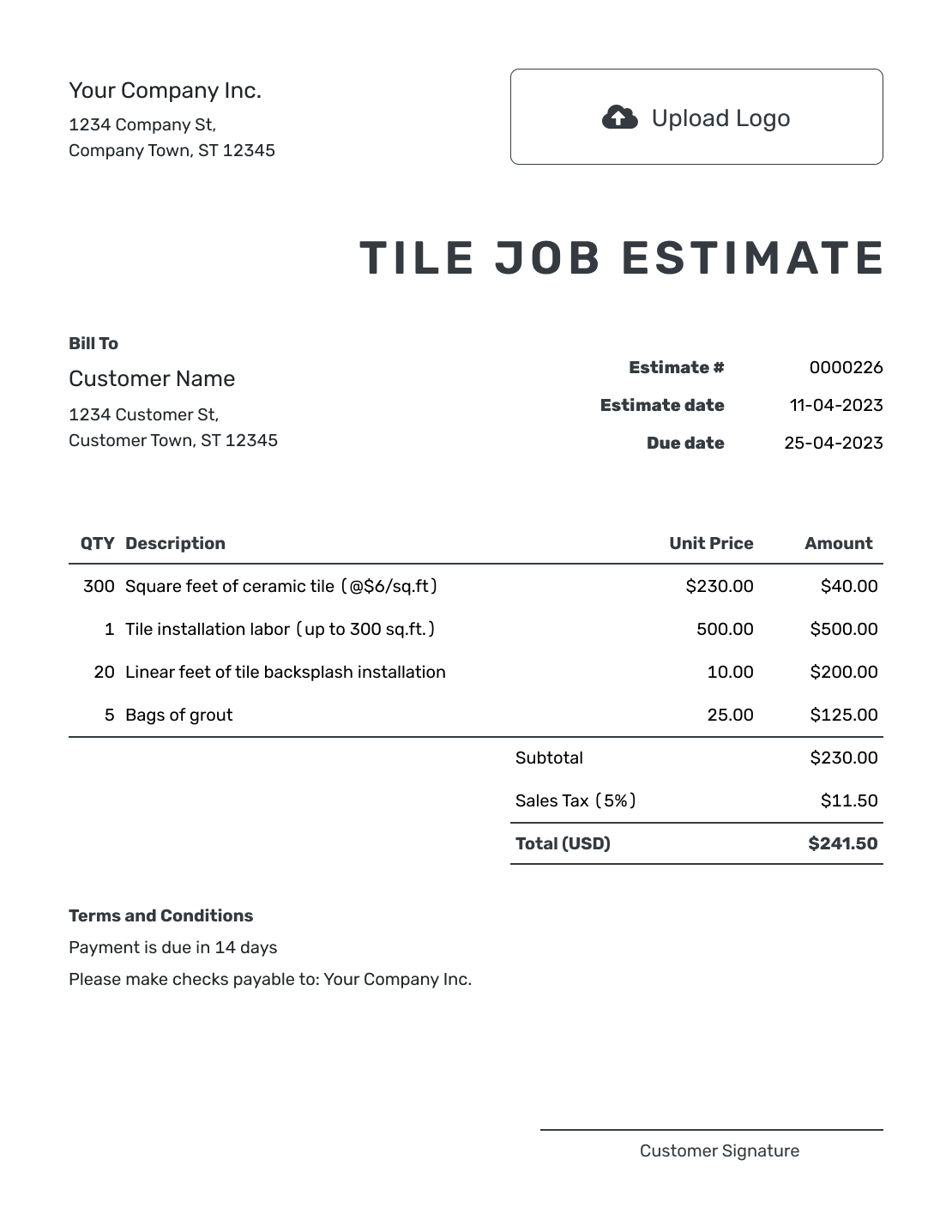 sample tiling invoice template