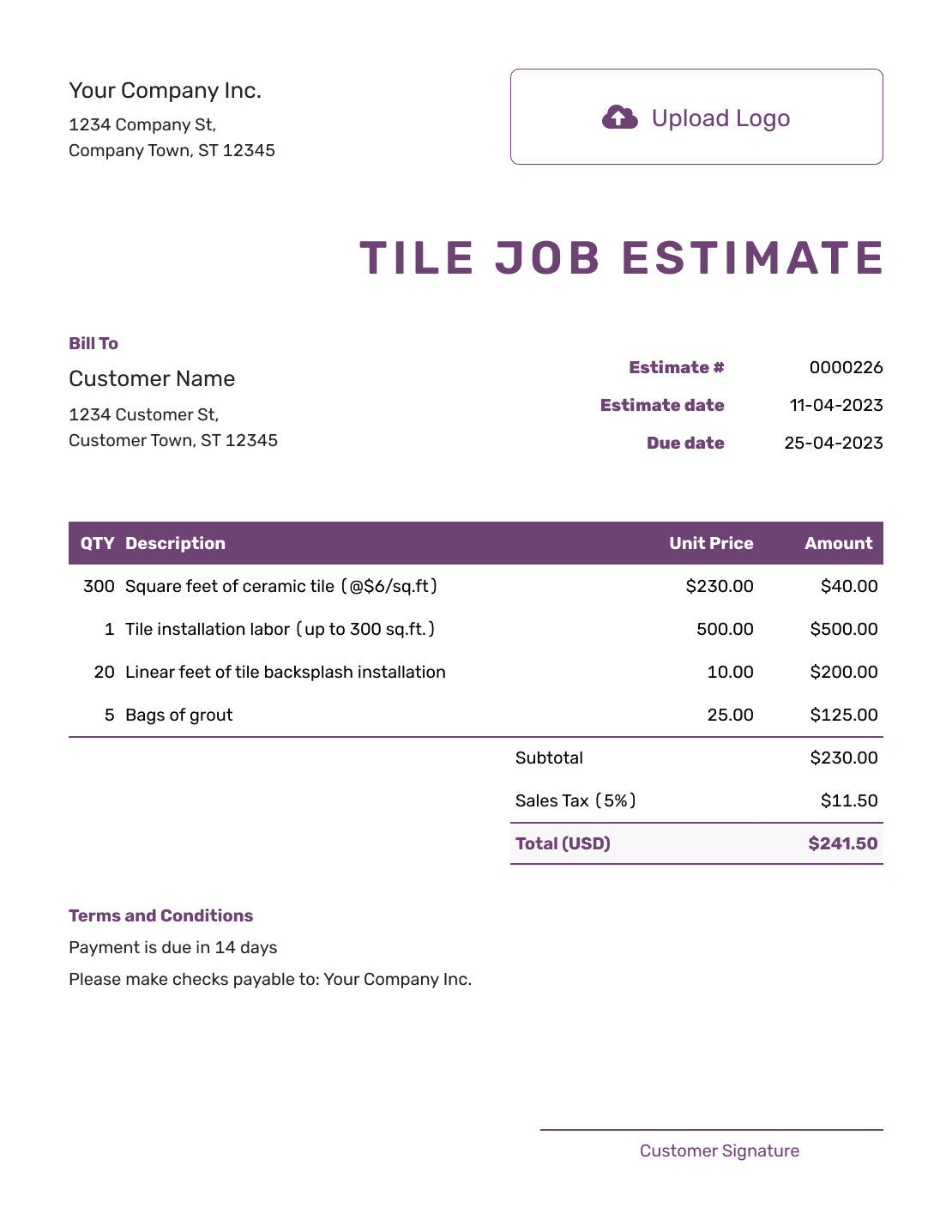 sample tiling invoice template