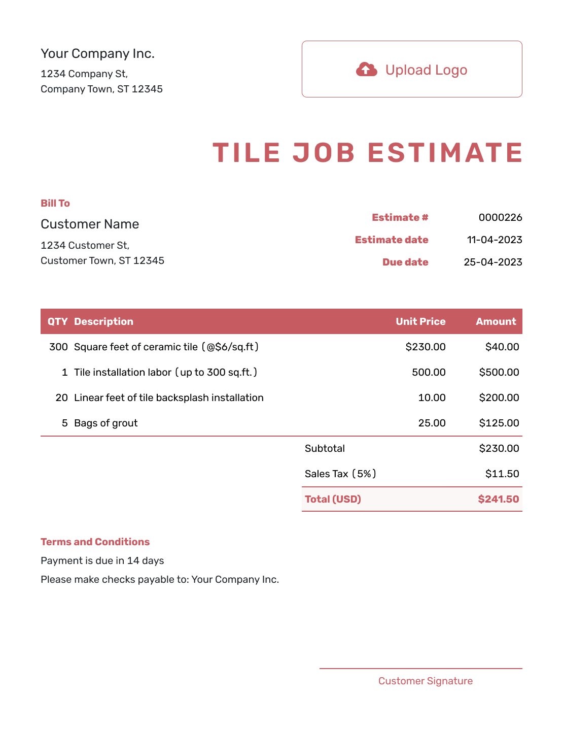 sample tiling invoice template