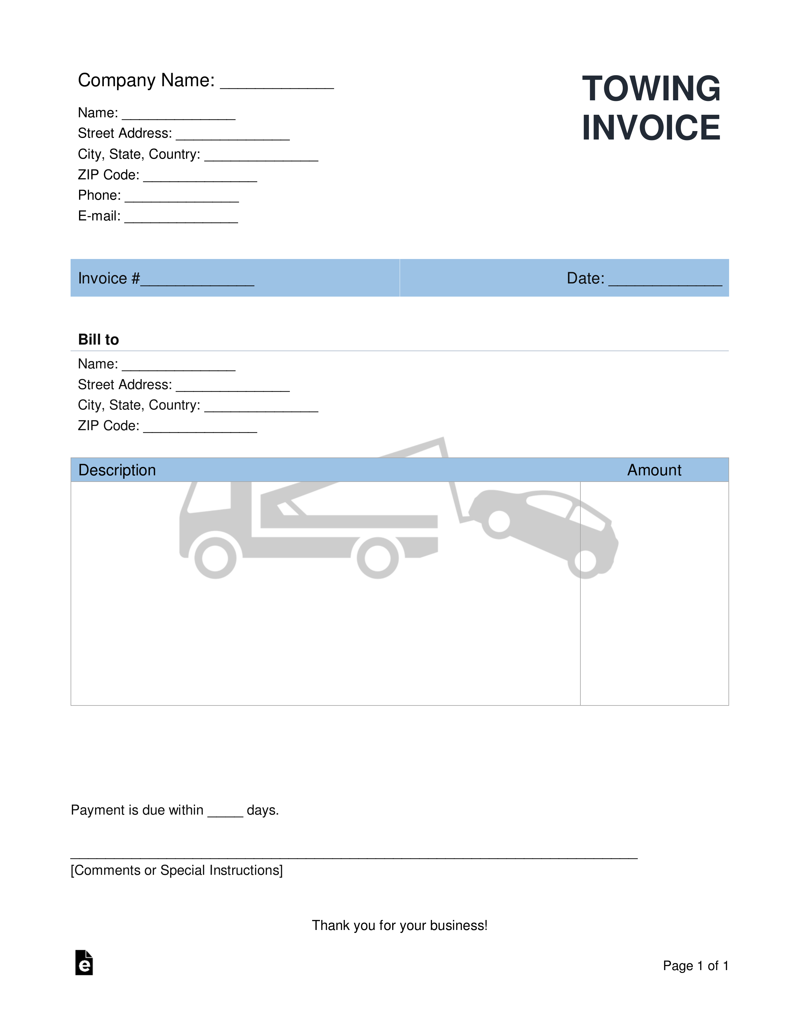 tow invoice template