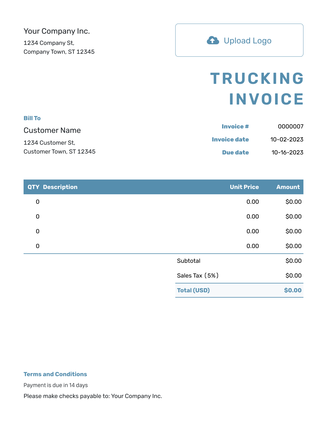 sample blank trucking invoice template