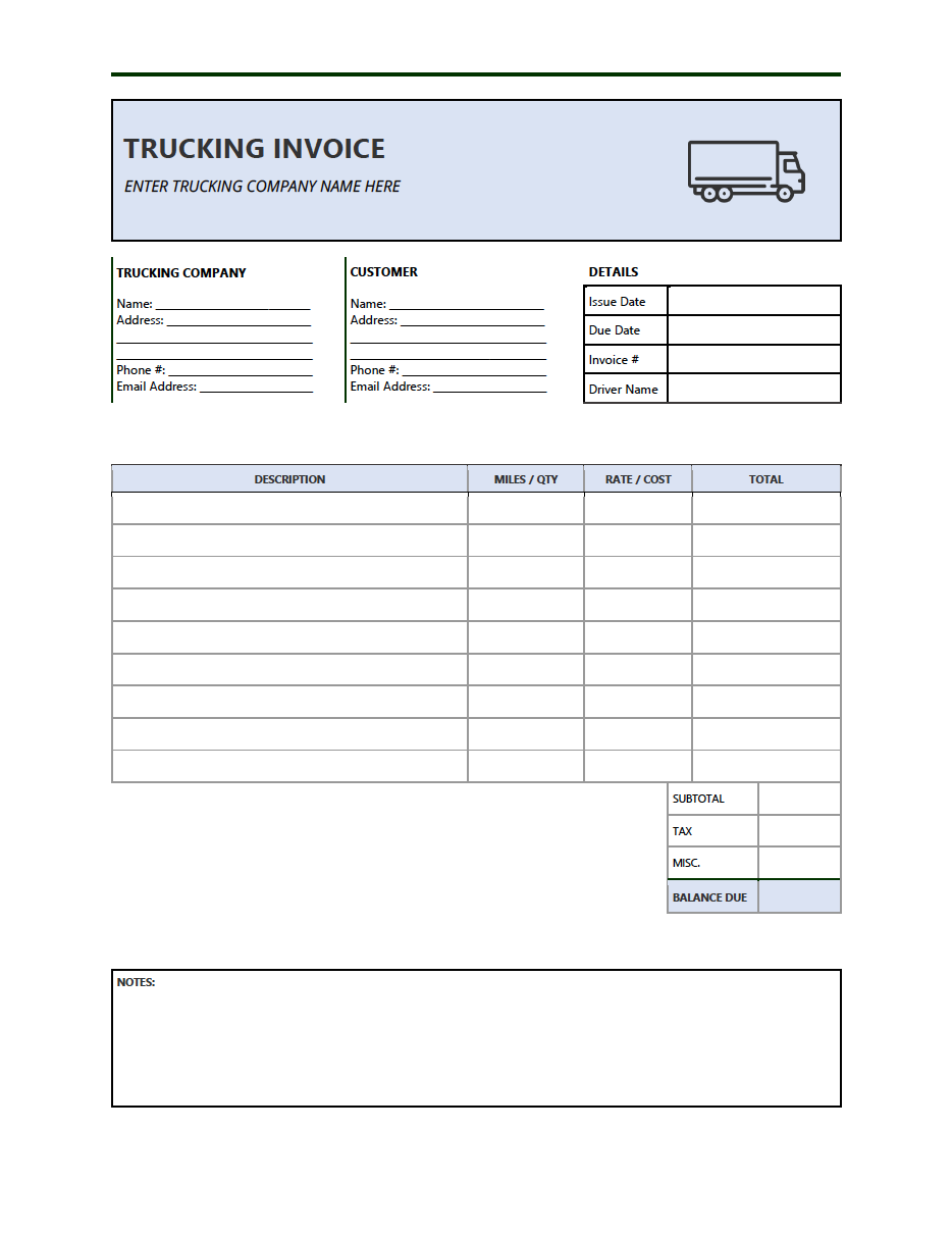 trucking company invoice template