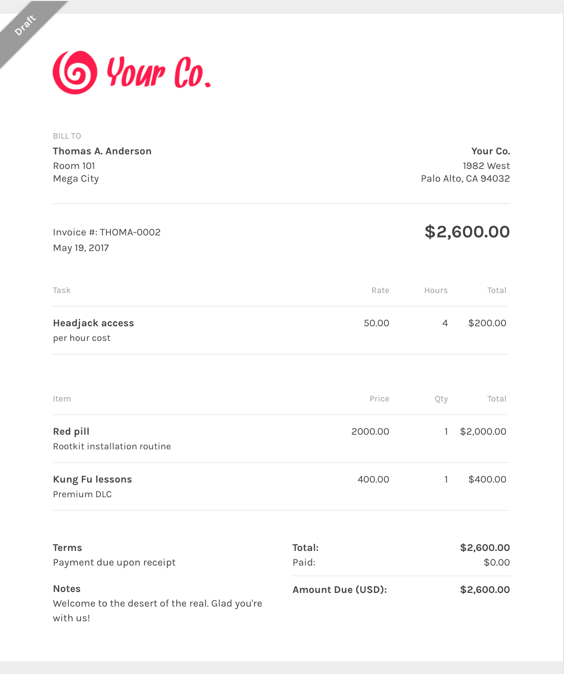 sample web designer invoice template