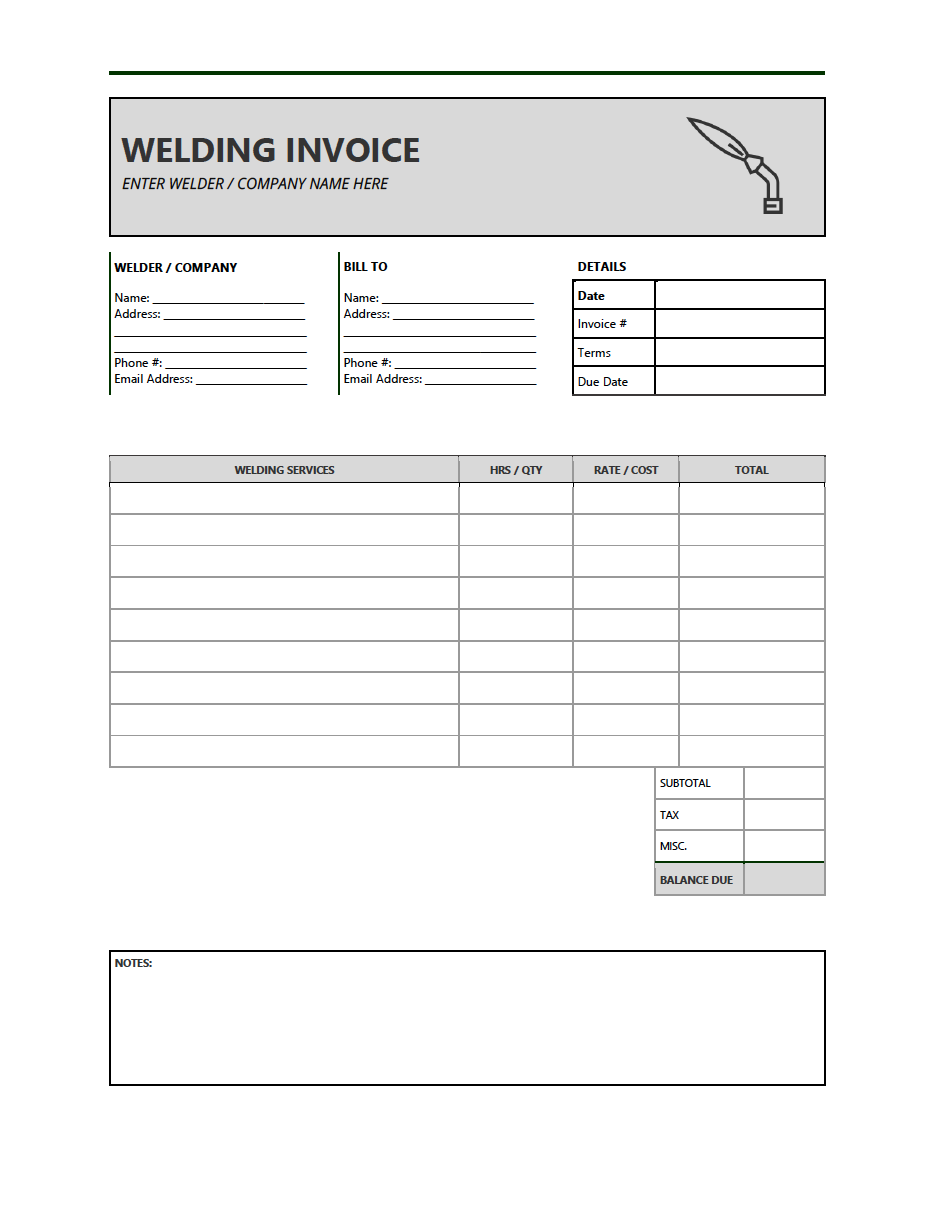 sample welding invoice template