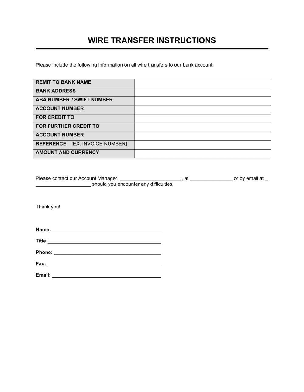 sample wire transfer invoice template