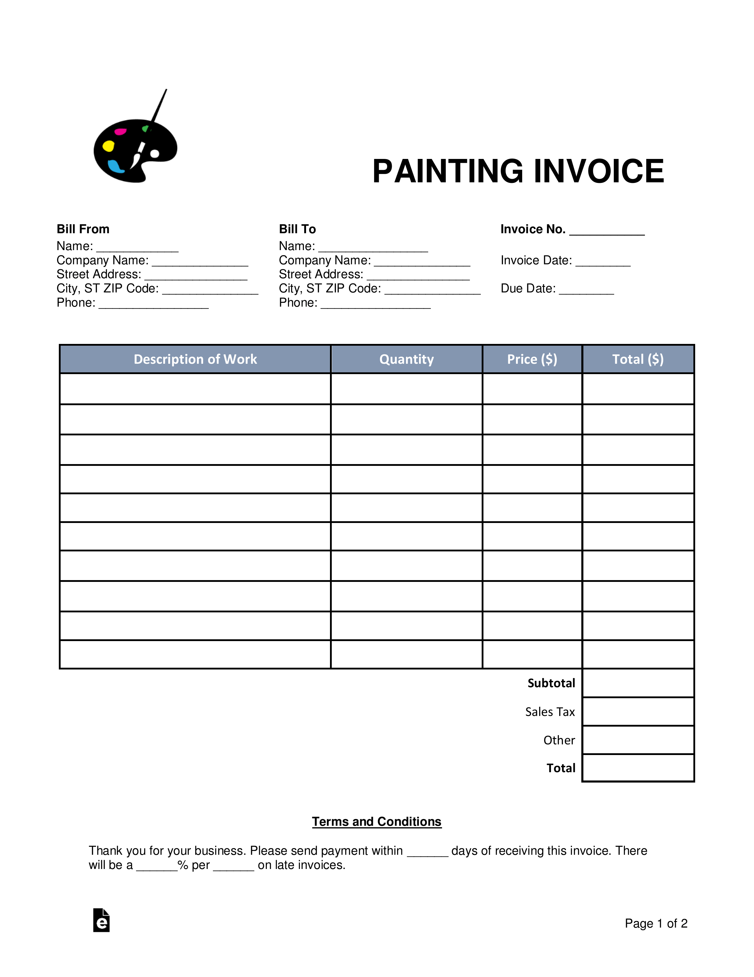 sample works invoice template