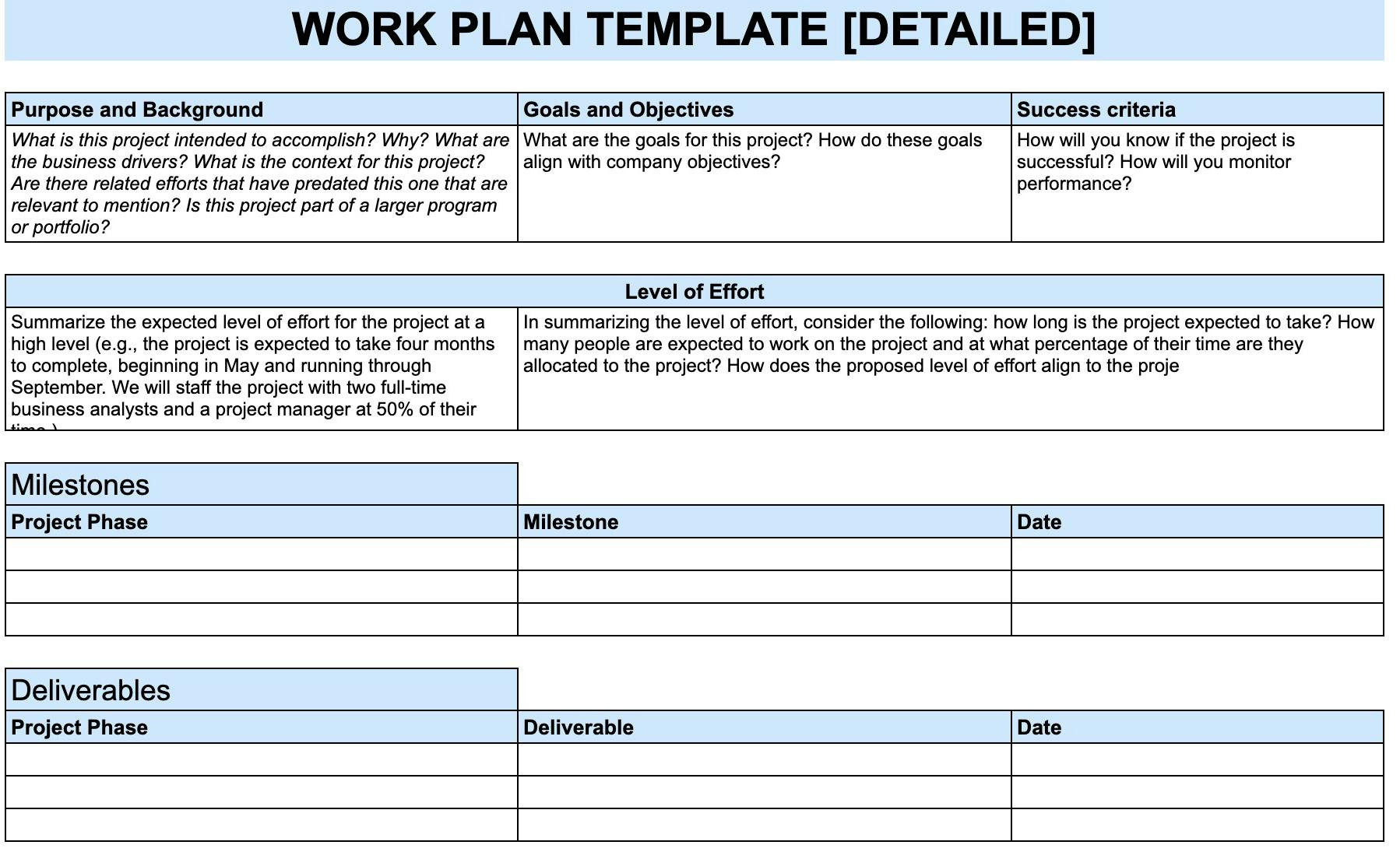 sample work planning template