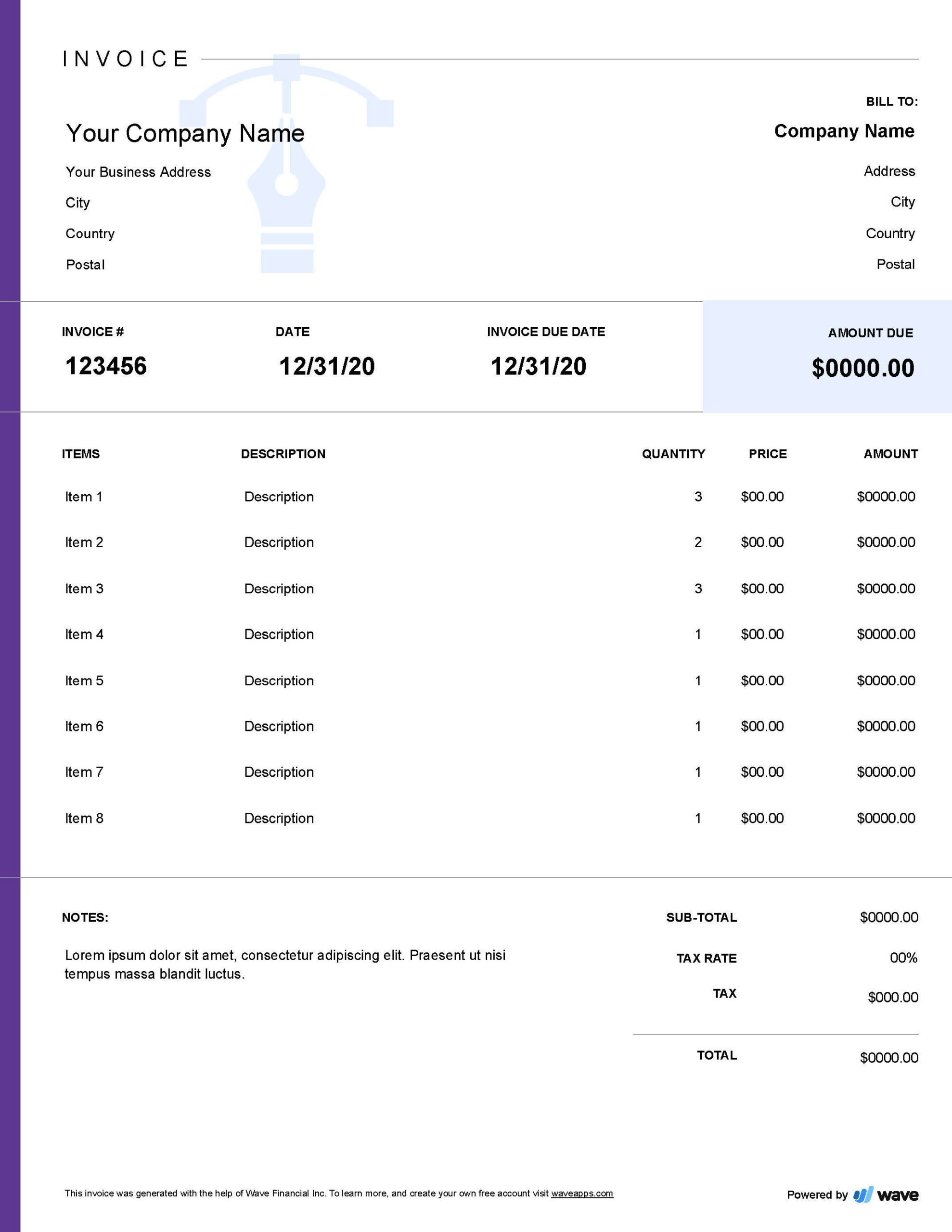 sample invoice for freelance designers template