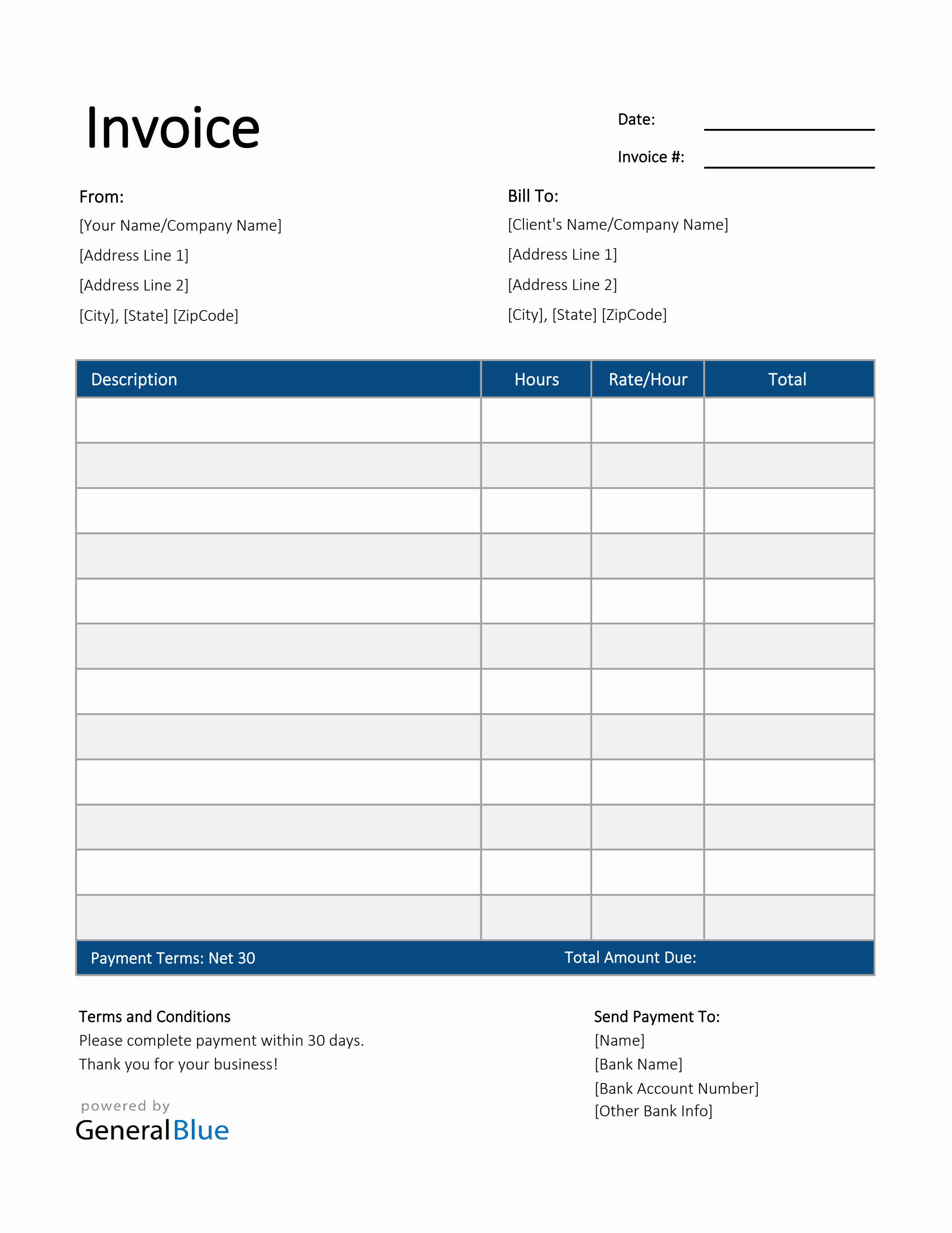 invoice for work hours template