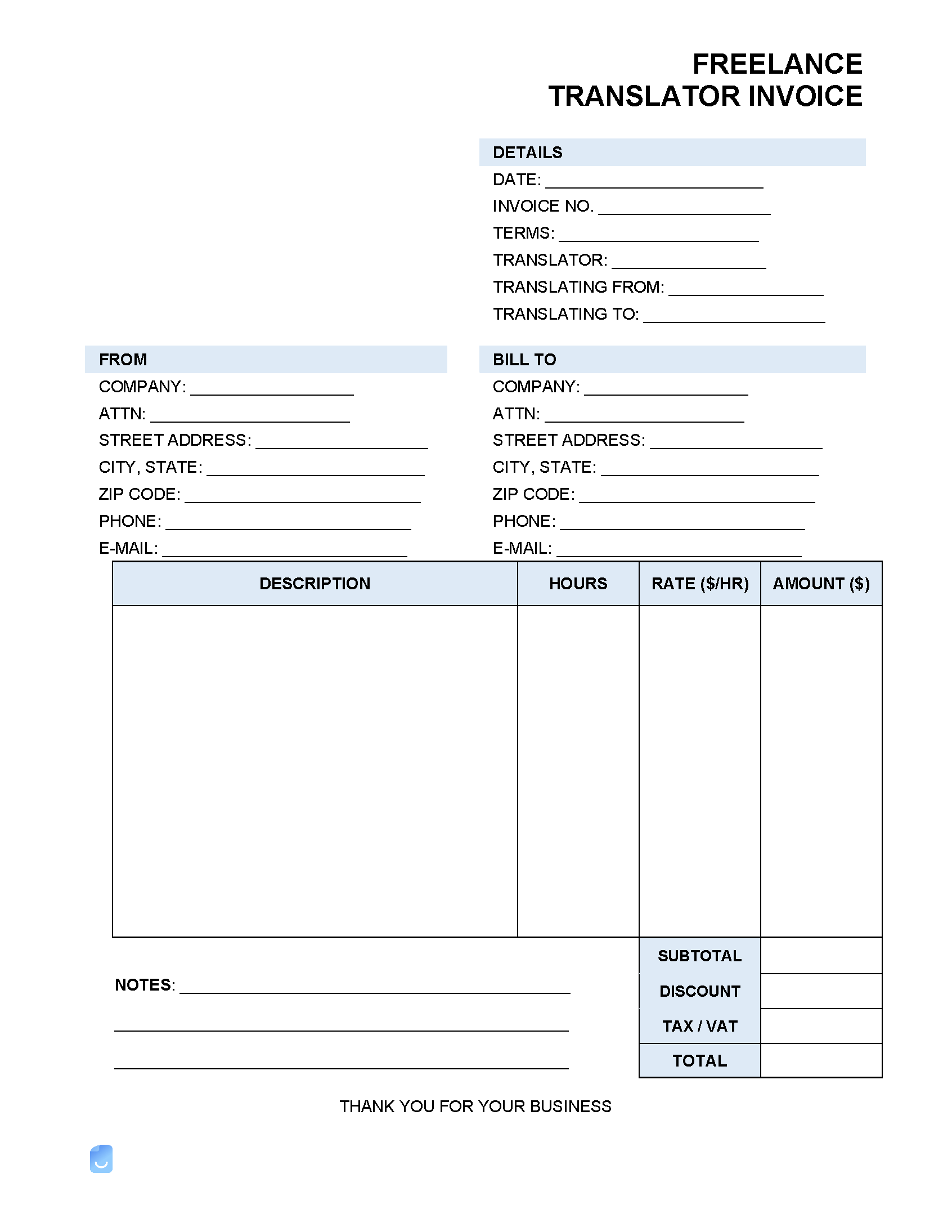 sample invoice for translation services template