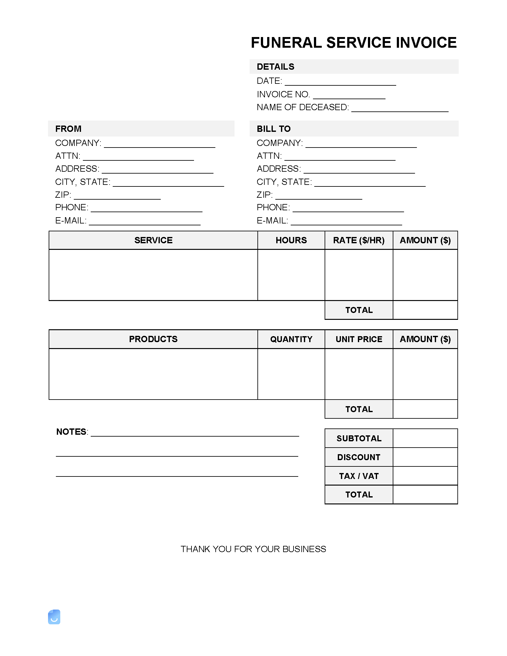 sample funeral invoice template