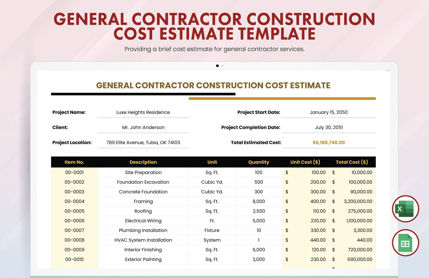 sample general contractor estimate template