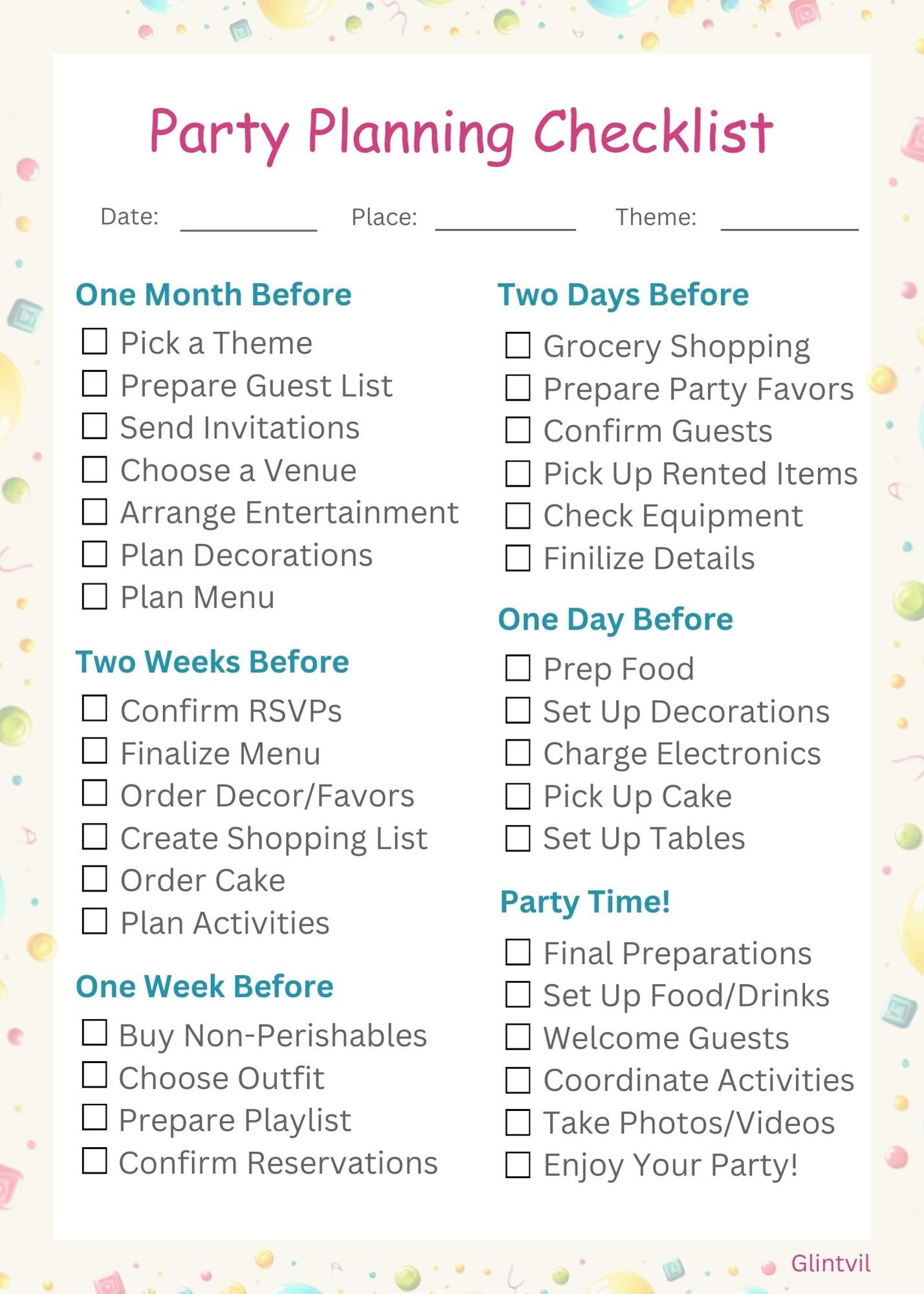 sample party planning template