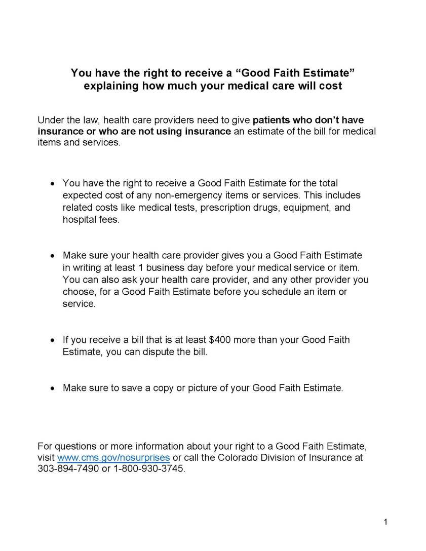 sample good faith estimate for therapists template