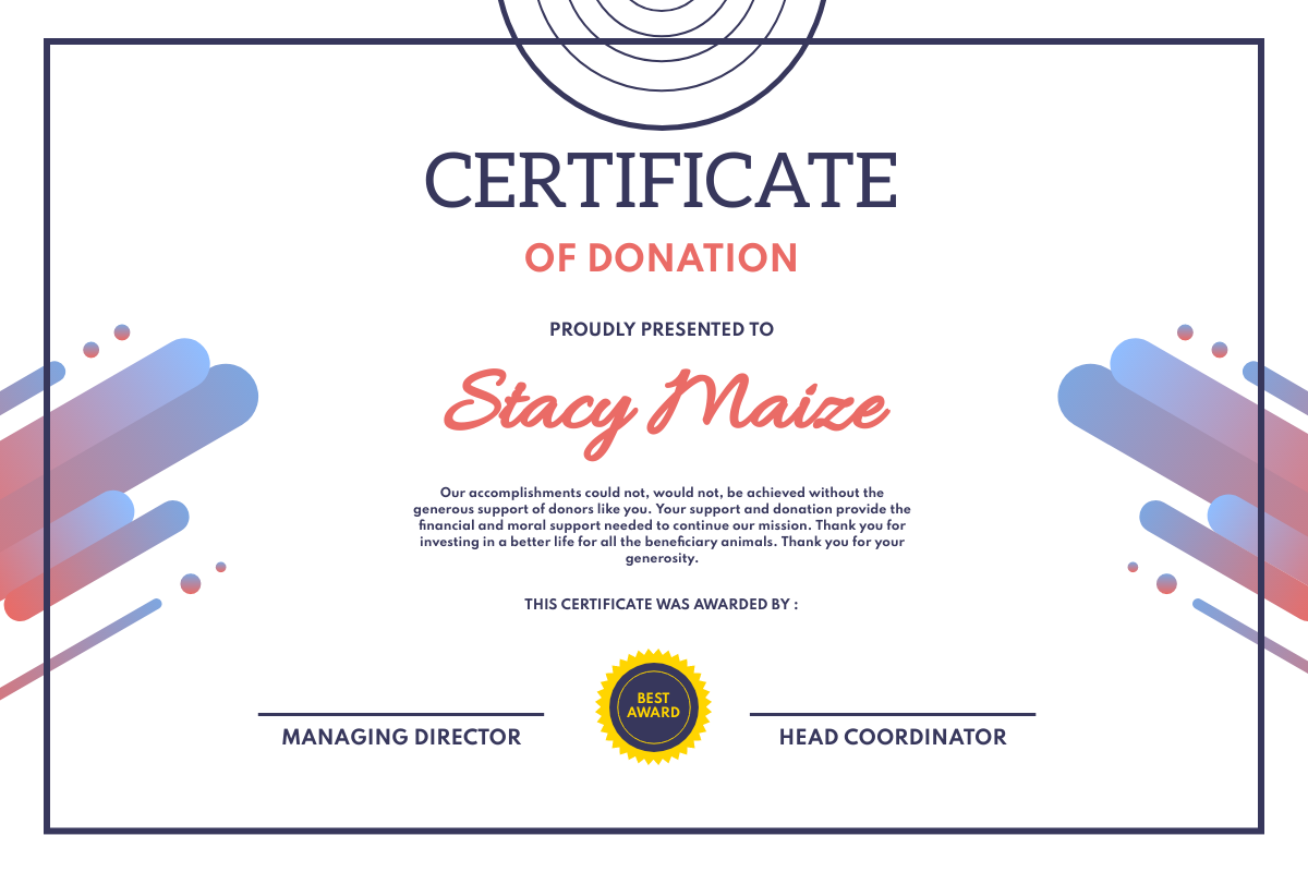 sample Donation Certificate template