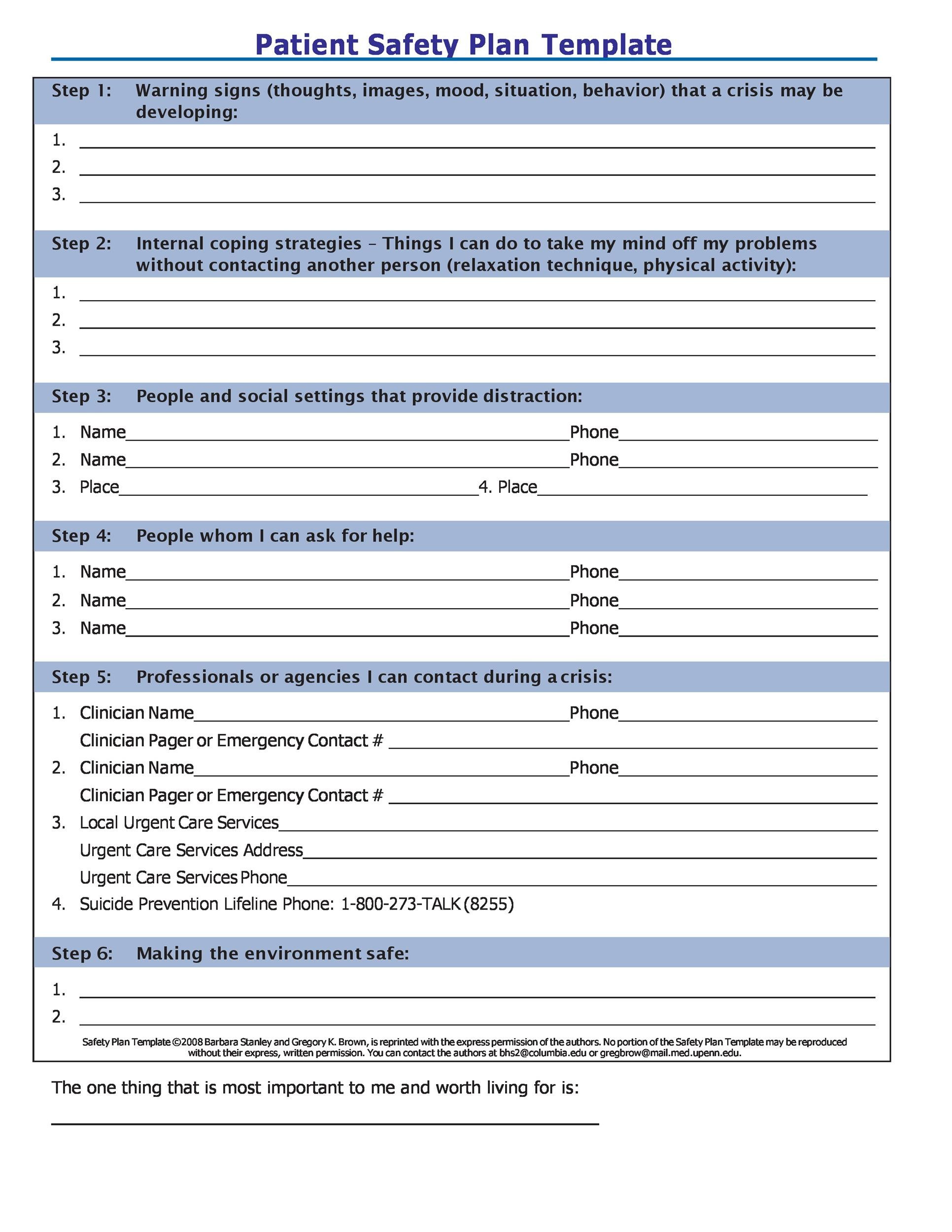 sample safety planning template