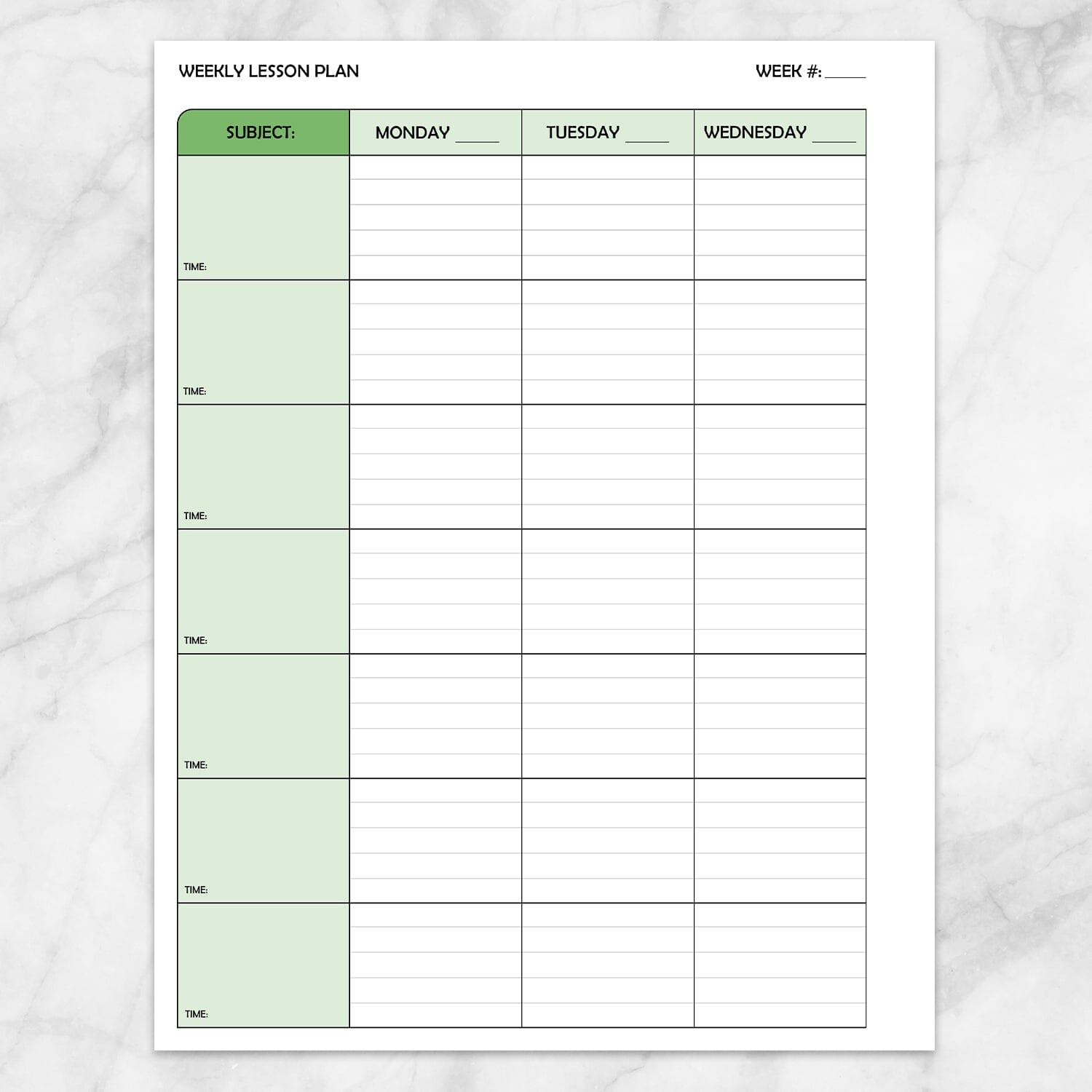 sample teacher weekly planning template