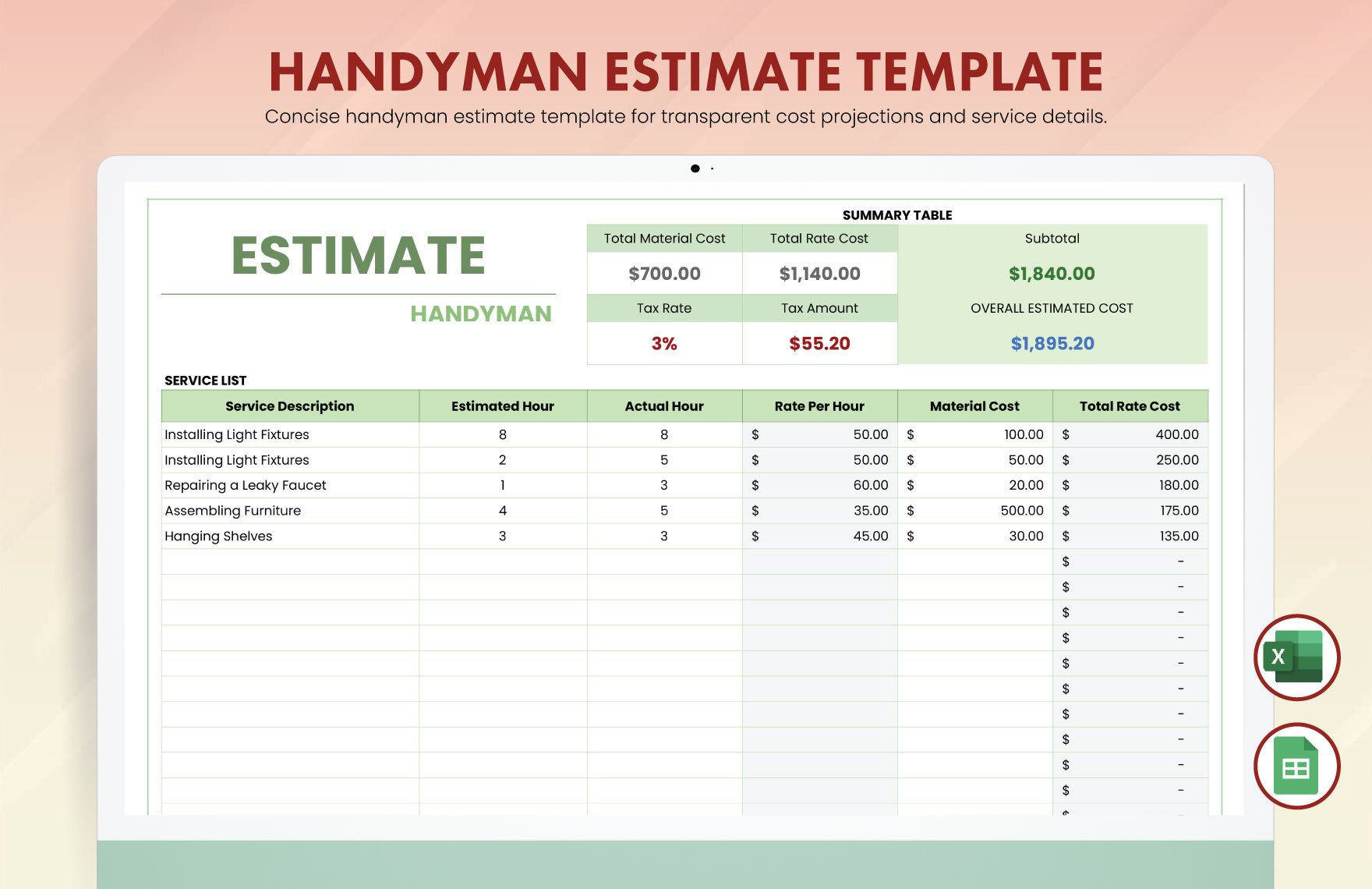 sample handyman estimate template