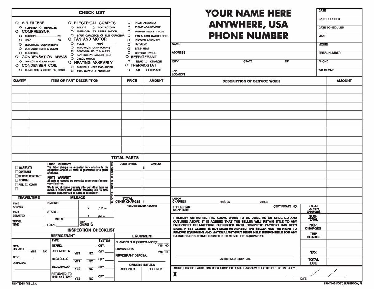 sample invoice for air conditioning template