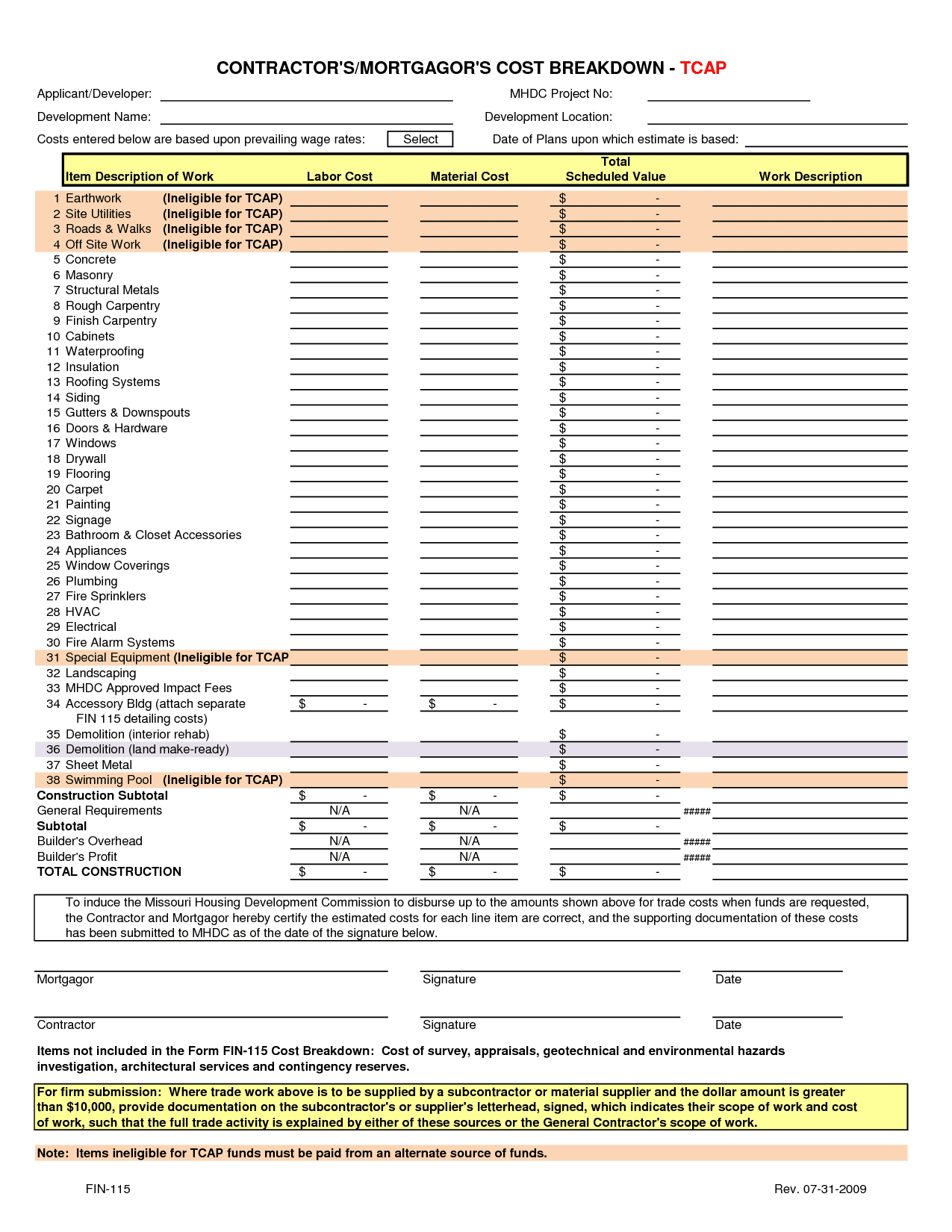 sample home renovation estimate template