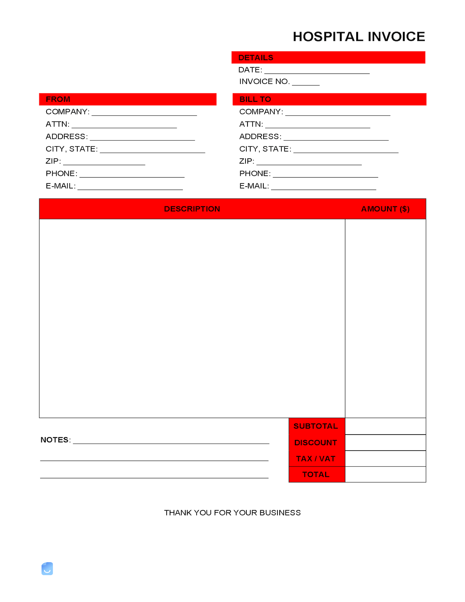 hospital invoice template