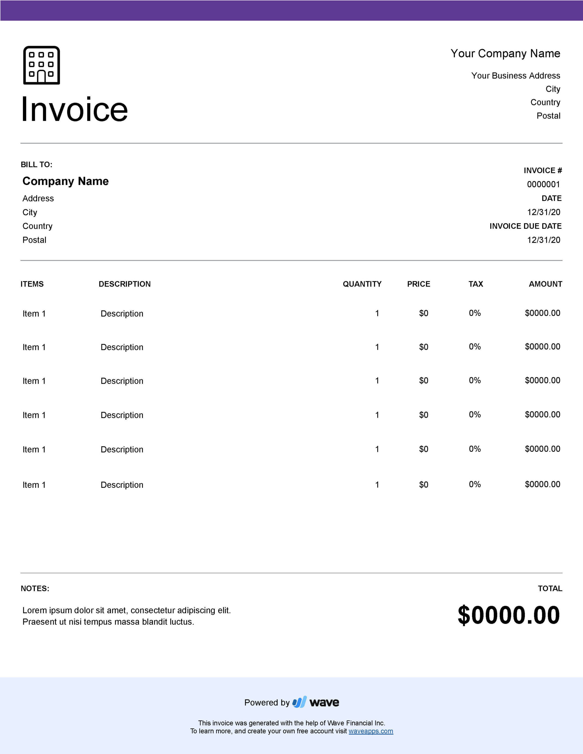 hotel invoice template