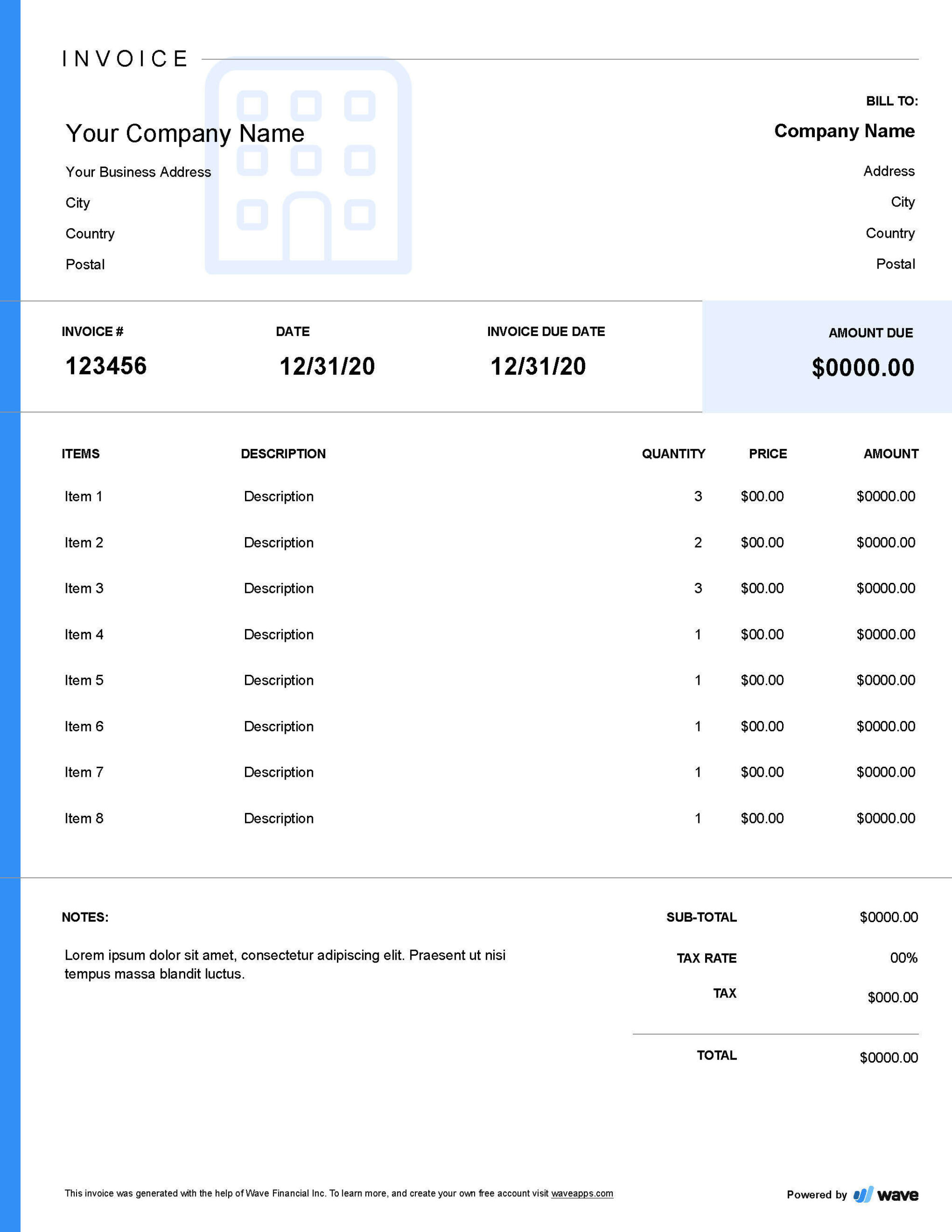 hotel invoice template