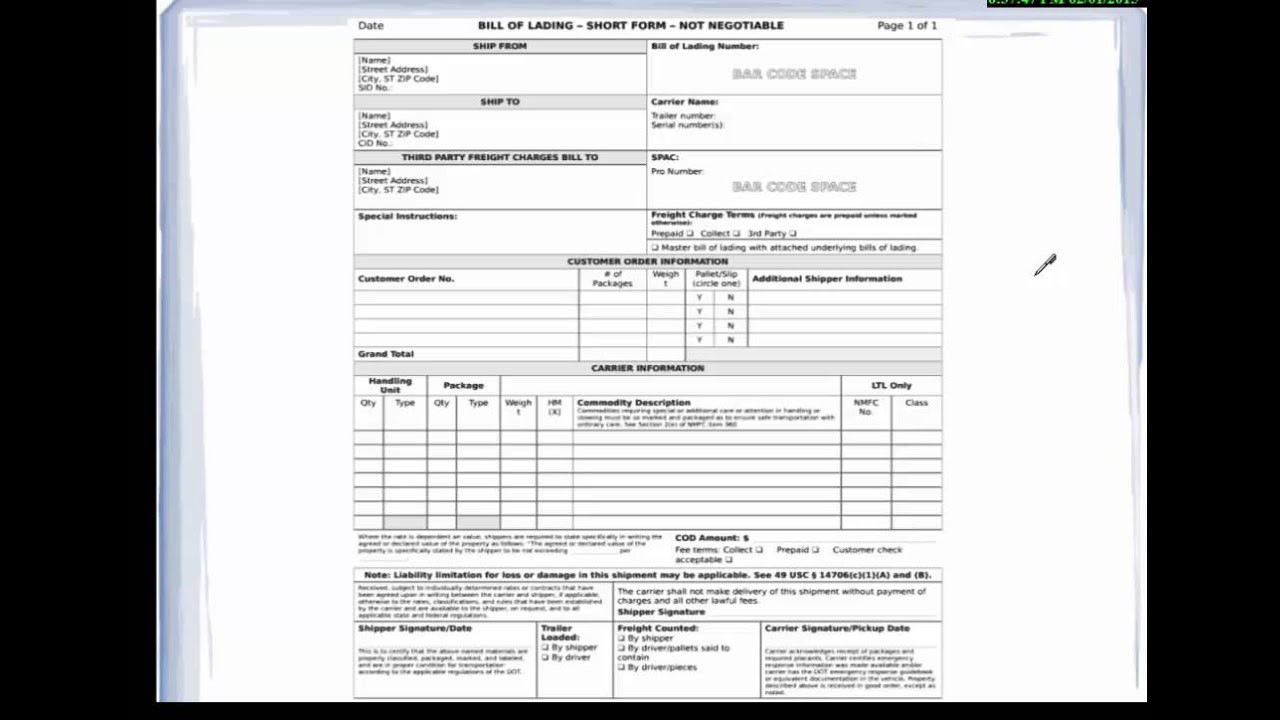 sample carrier invoice template