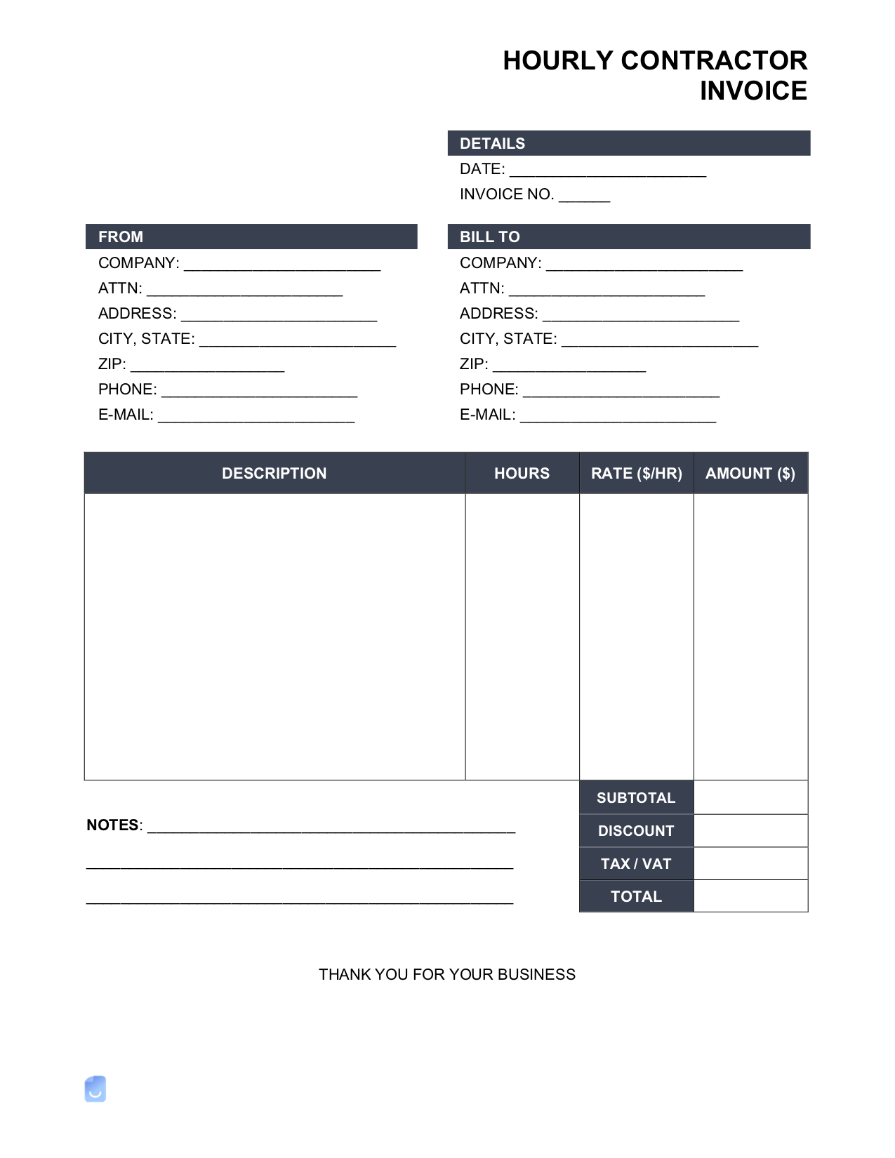 sample invoice for hourly work template