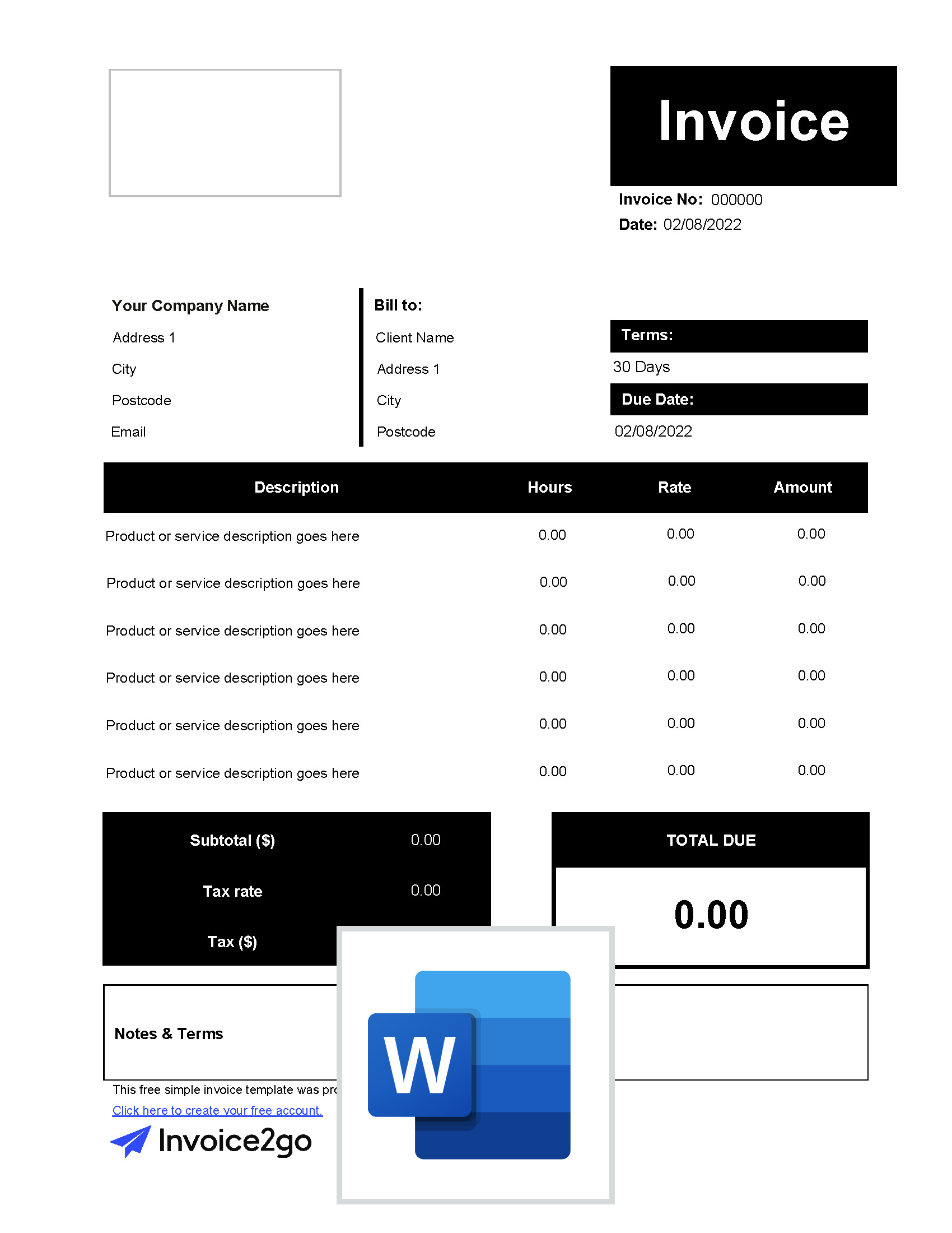 invoice for work hours template