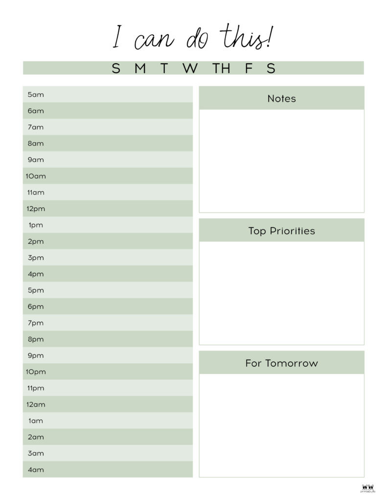 sample hourly planning template