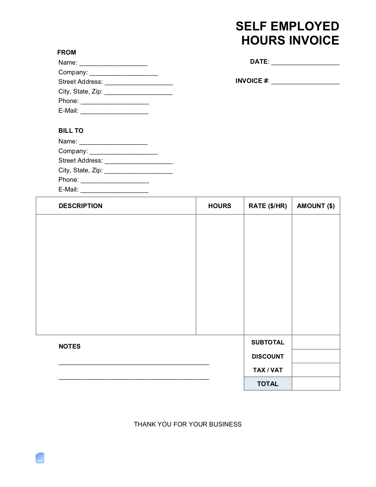 invoice for work hours template