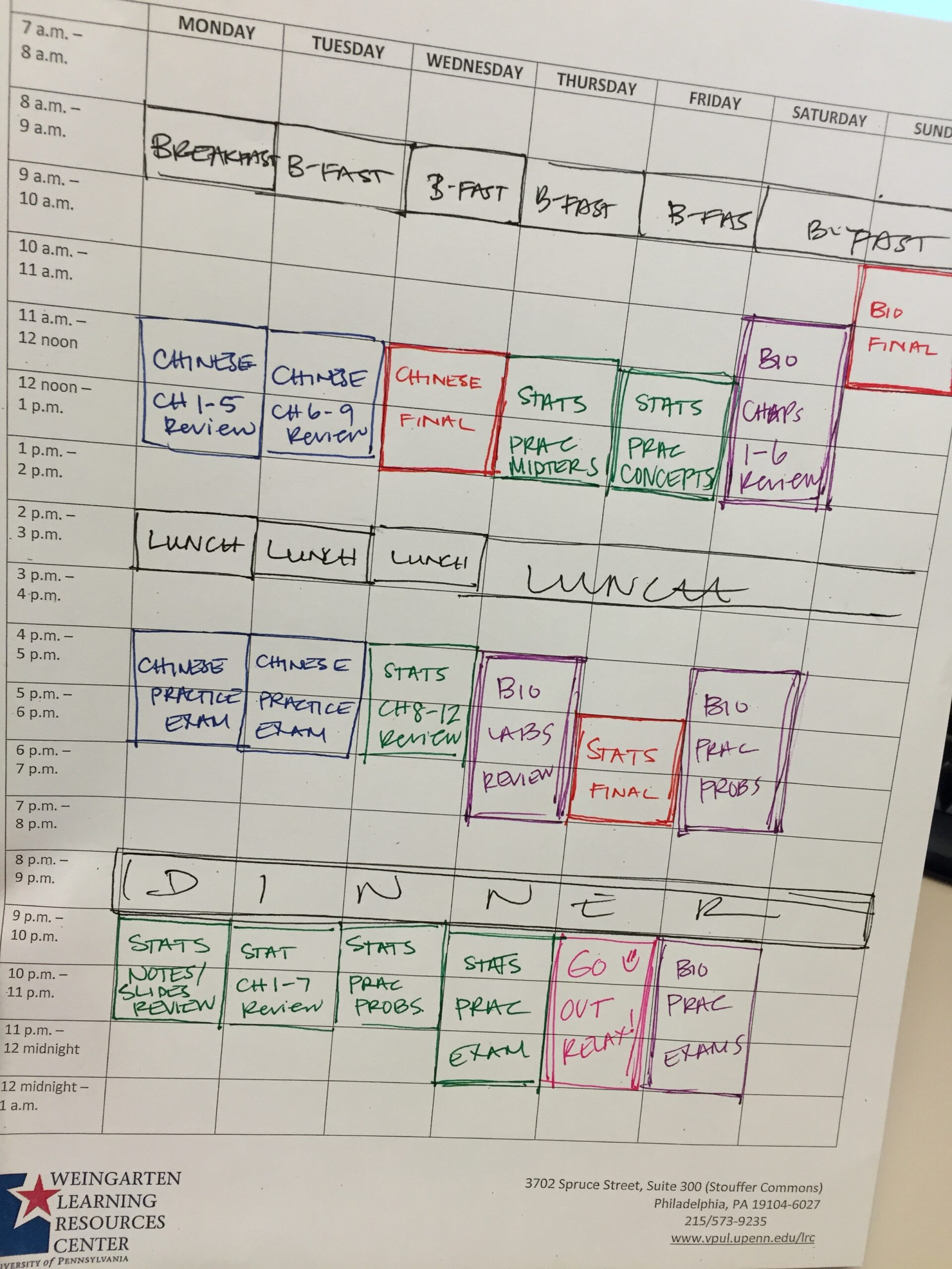 sample study planning template