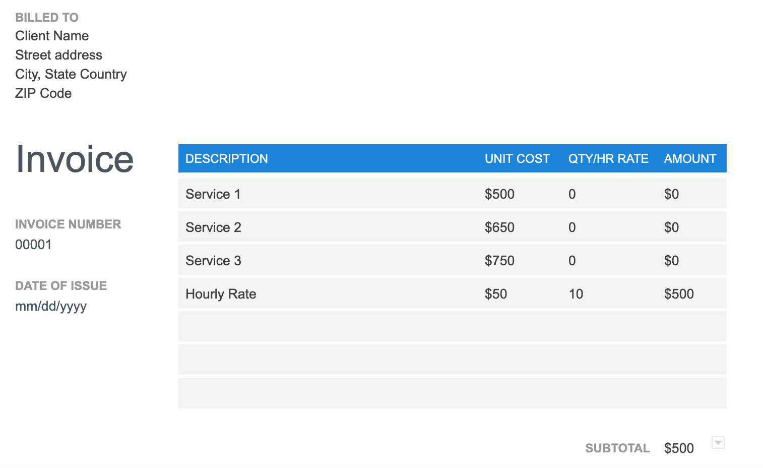 invoice for work hours template