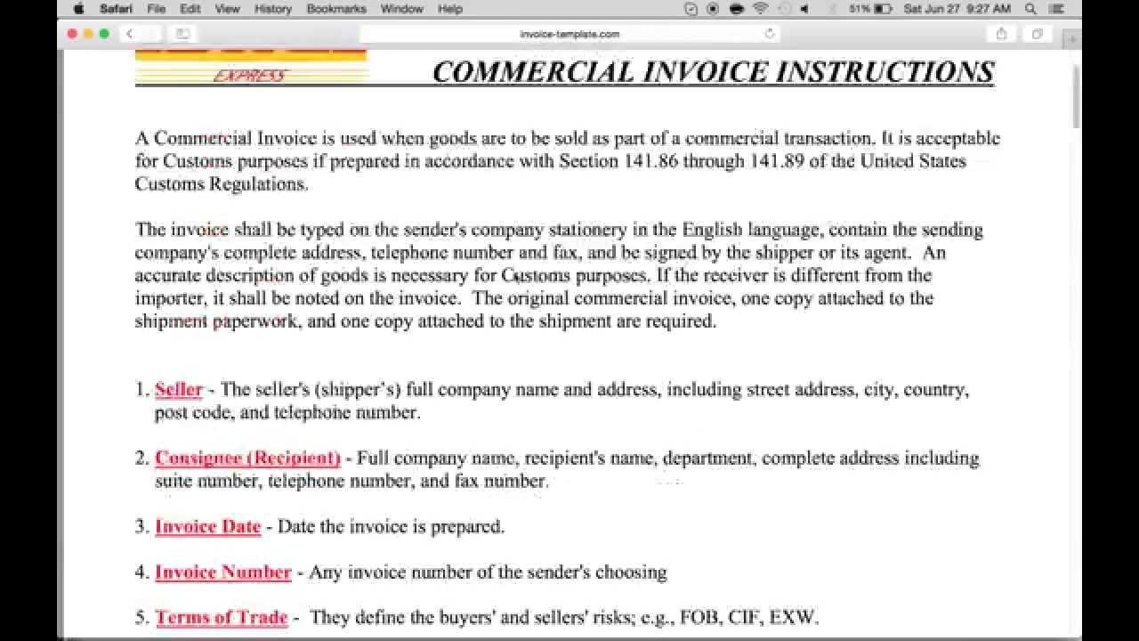 sample DHL commercial invoice template