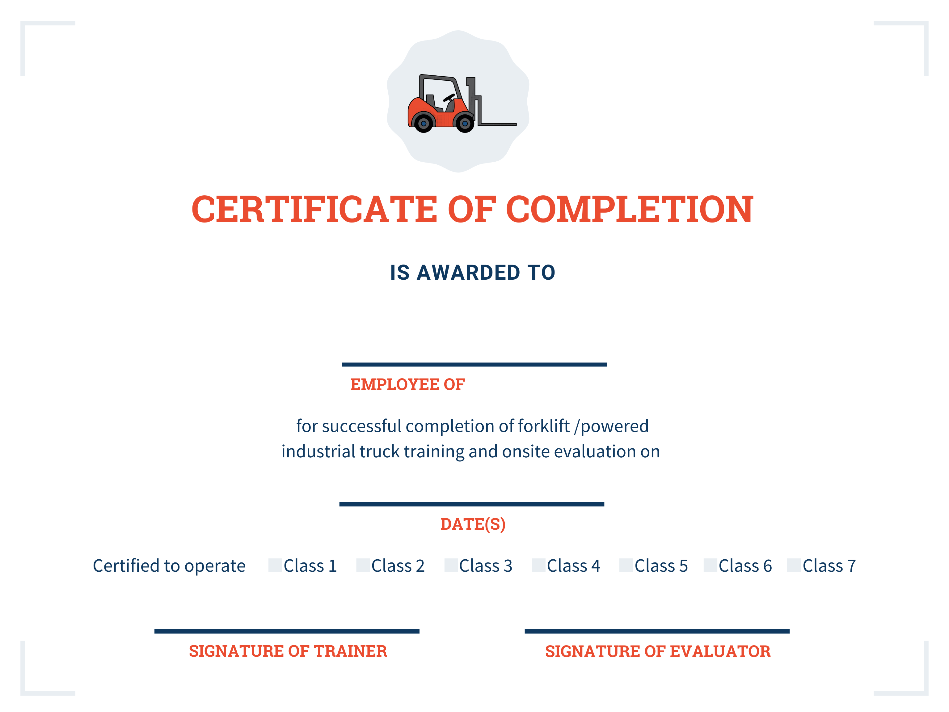 sample Forklift Certificate template