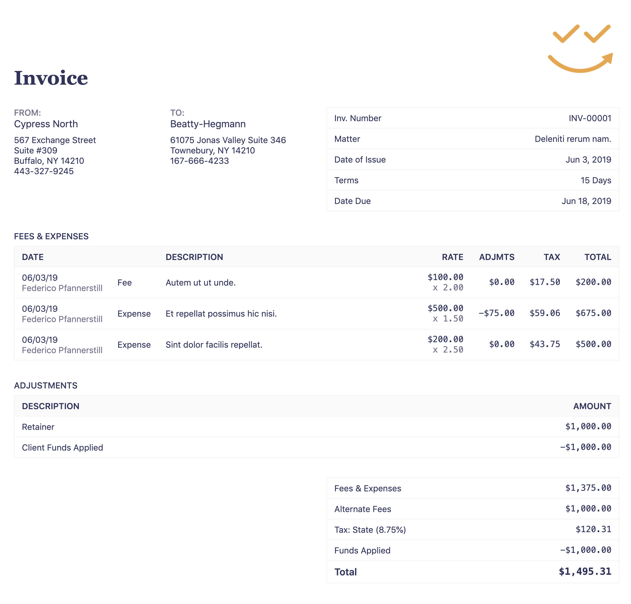 law invoice template