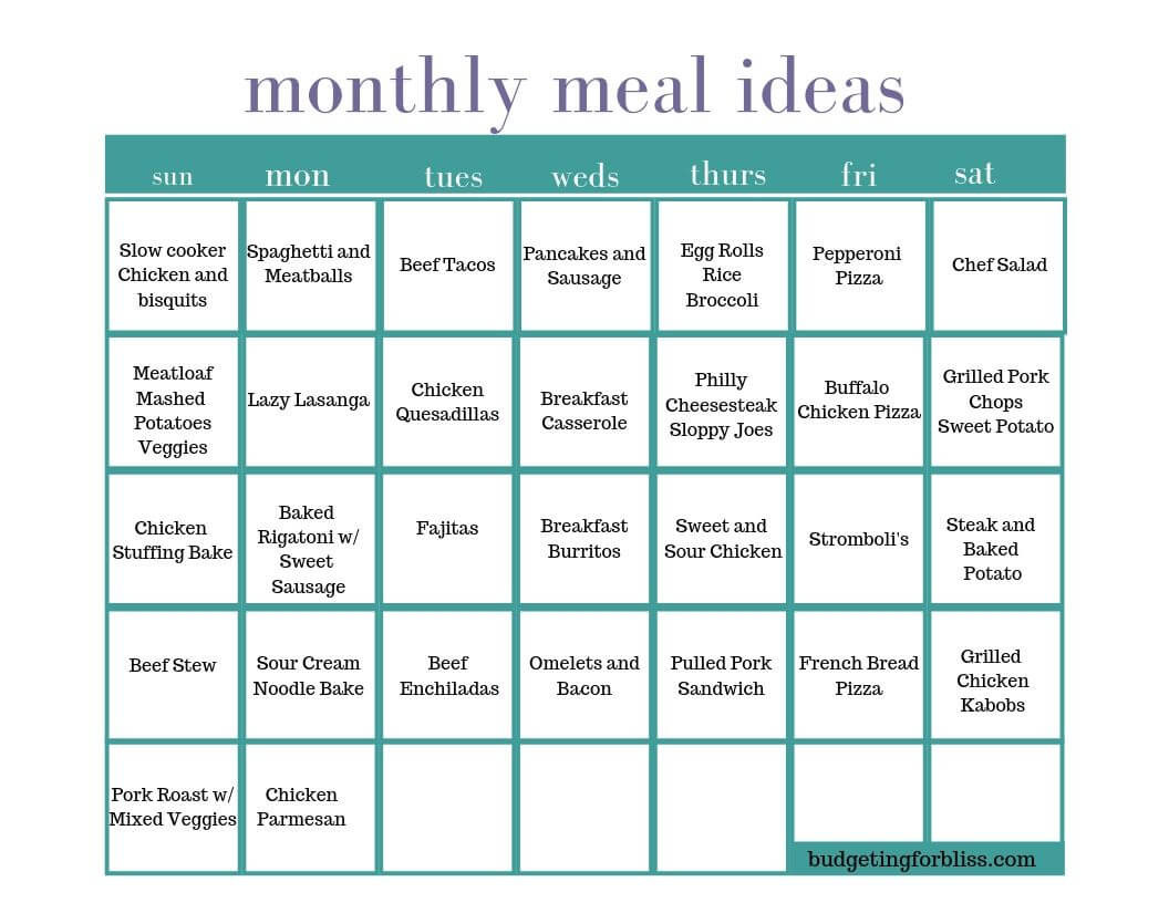 sample monthly meal planning template