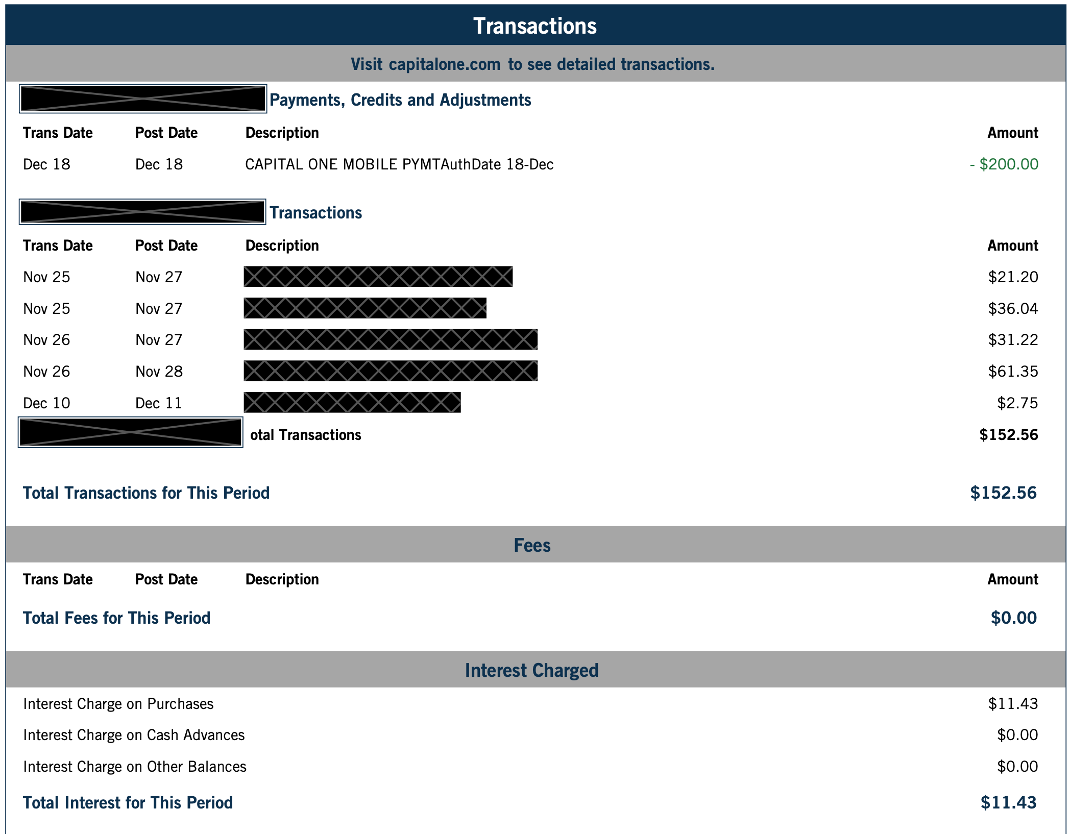 sample credit card billing statement template