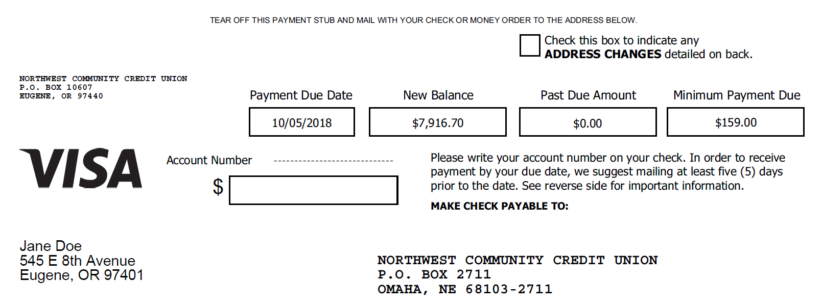 sample credit card billing statement template