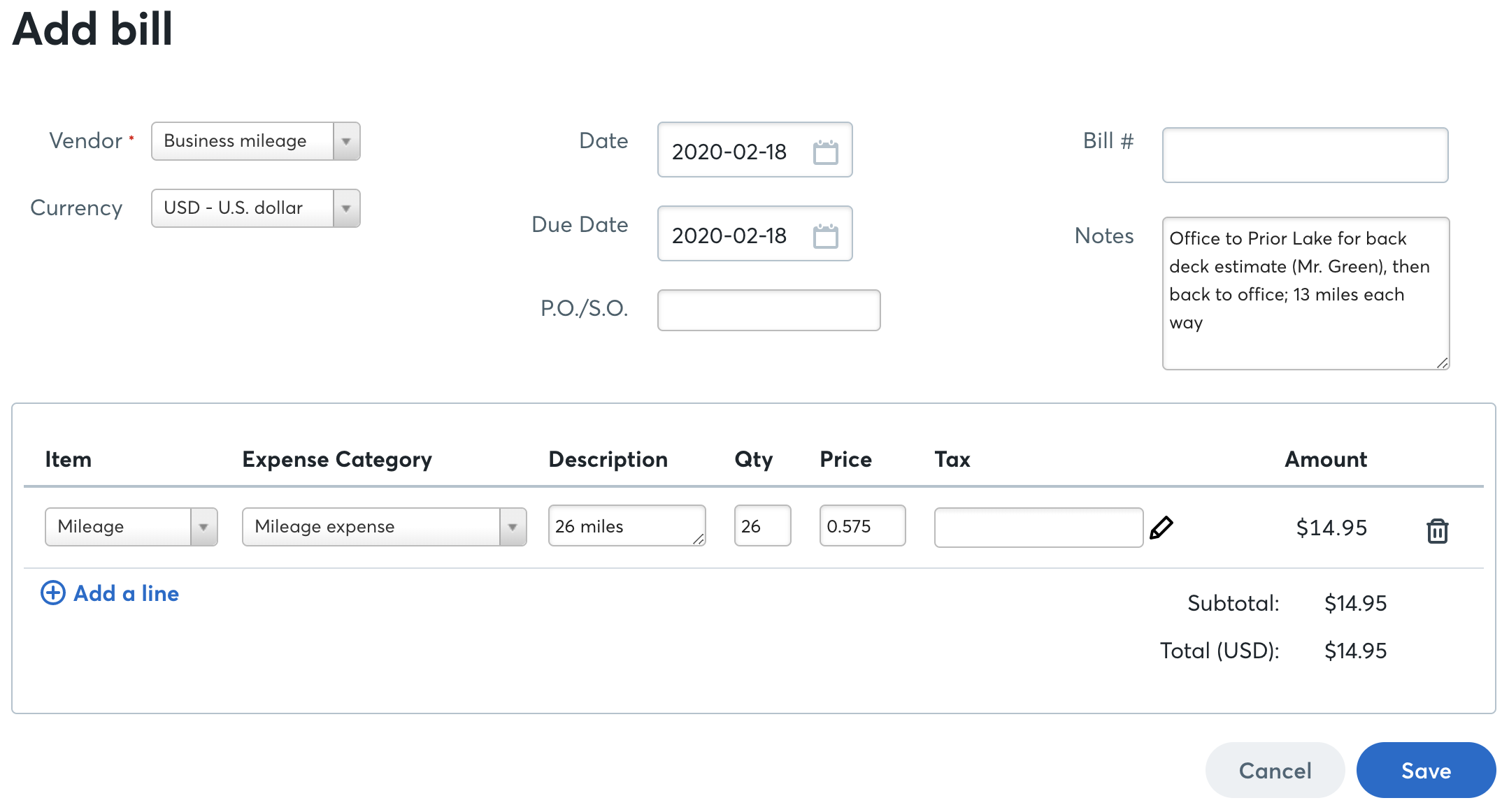 sample mileage invoice template