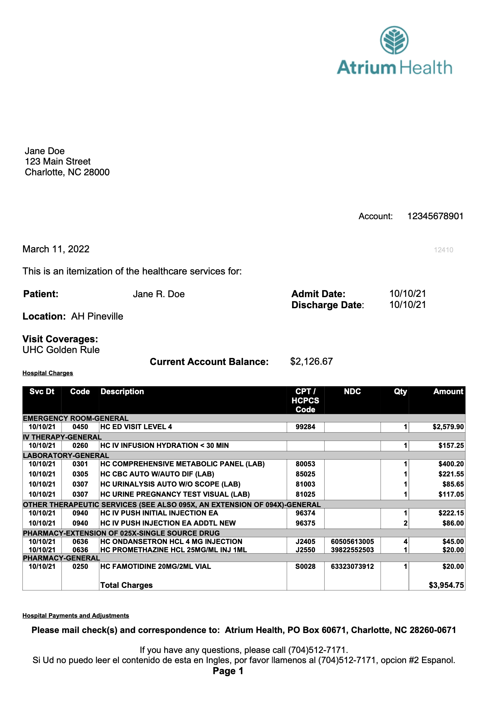 Printable Itemized Billing Statement Template