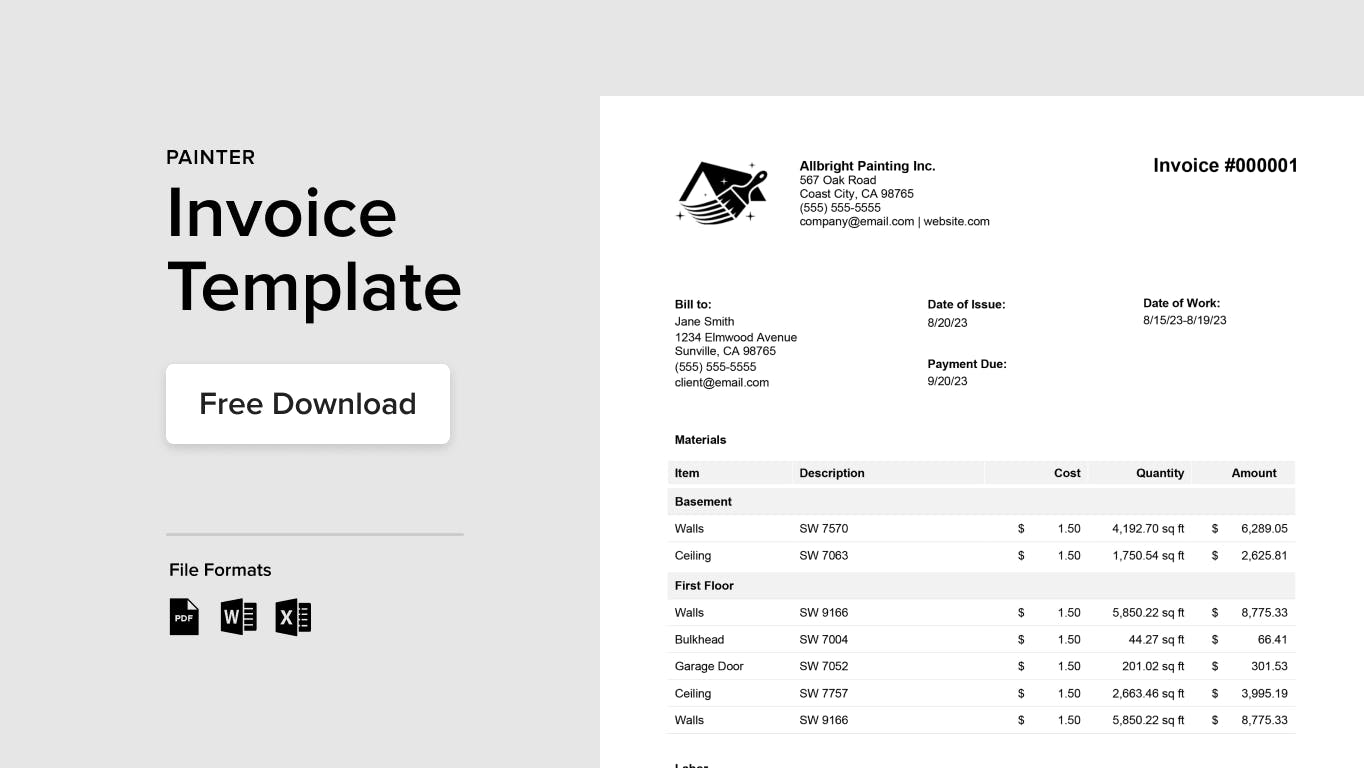 sample painting invoice template