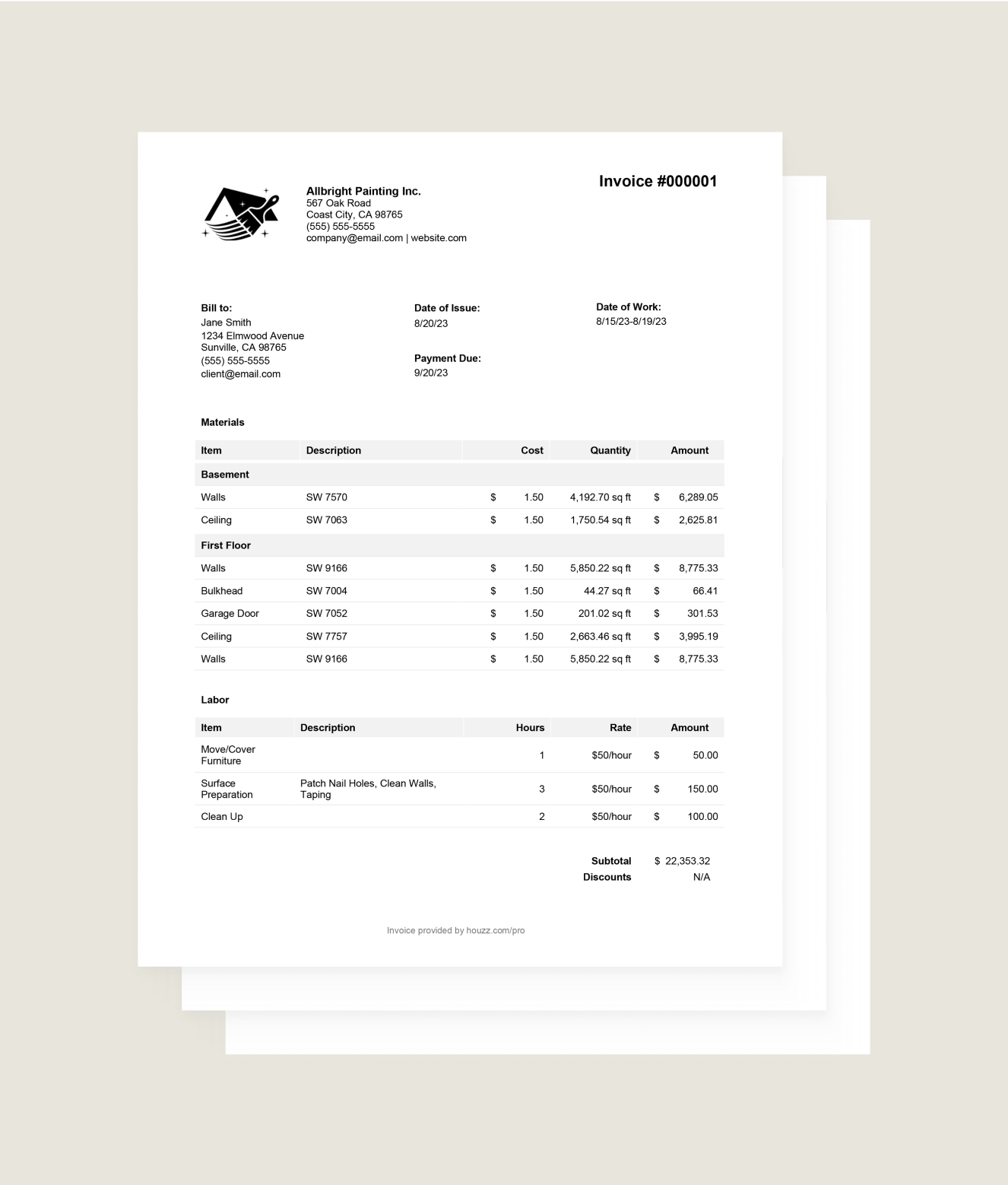 sample painting invoice template