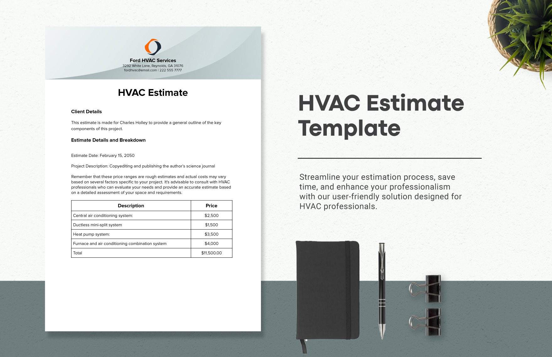 sample hvac estimate template