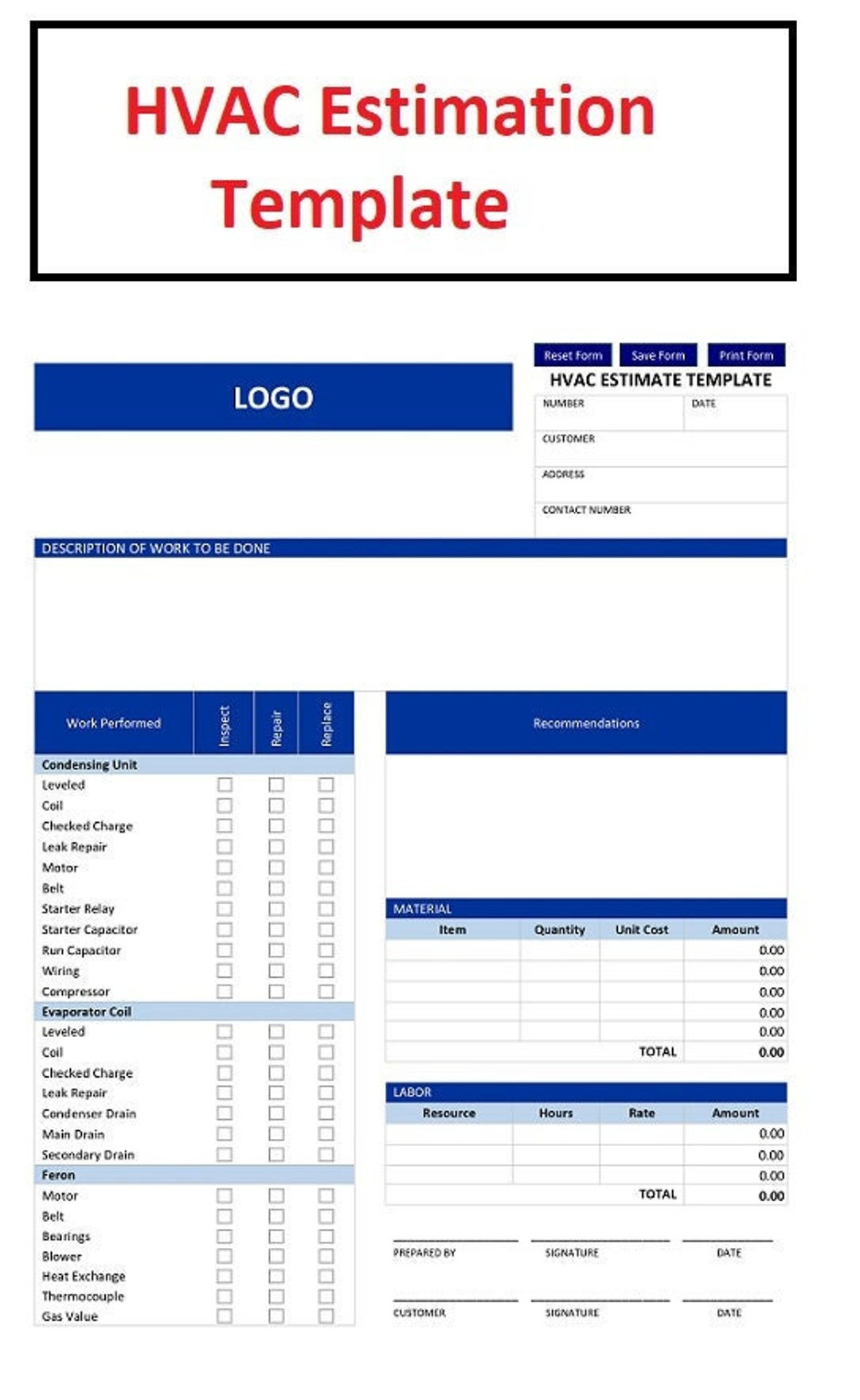 sample hvac estimate template