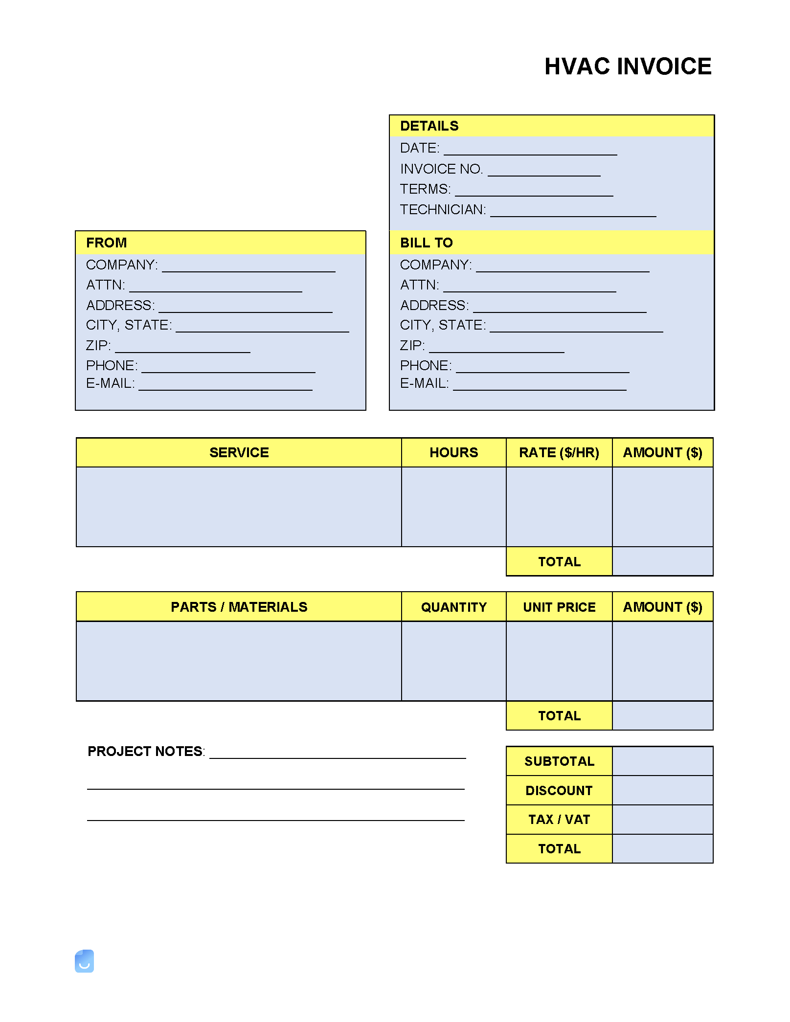 heating and cooling invoice template