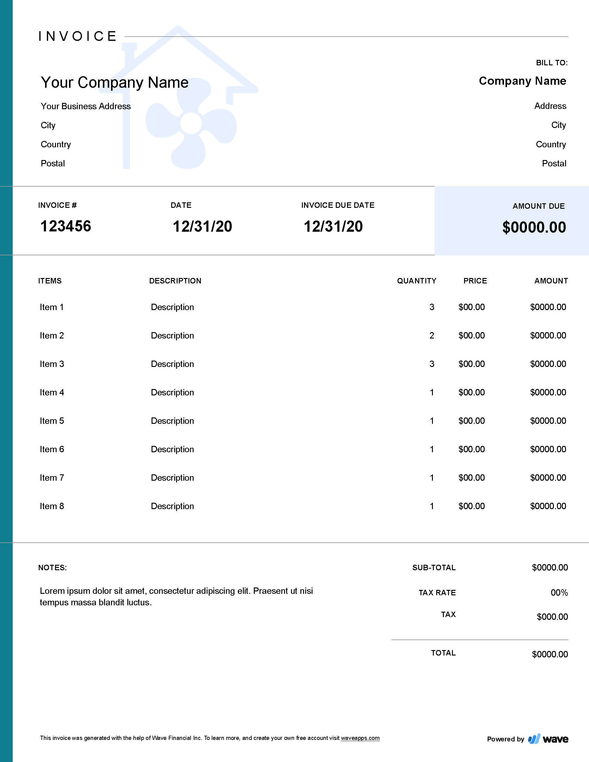 heating and cooling invoice template