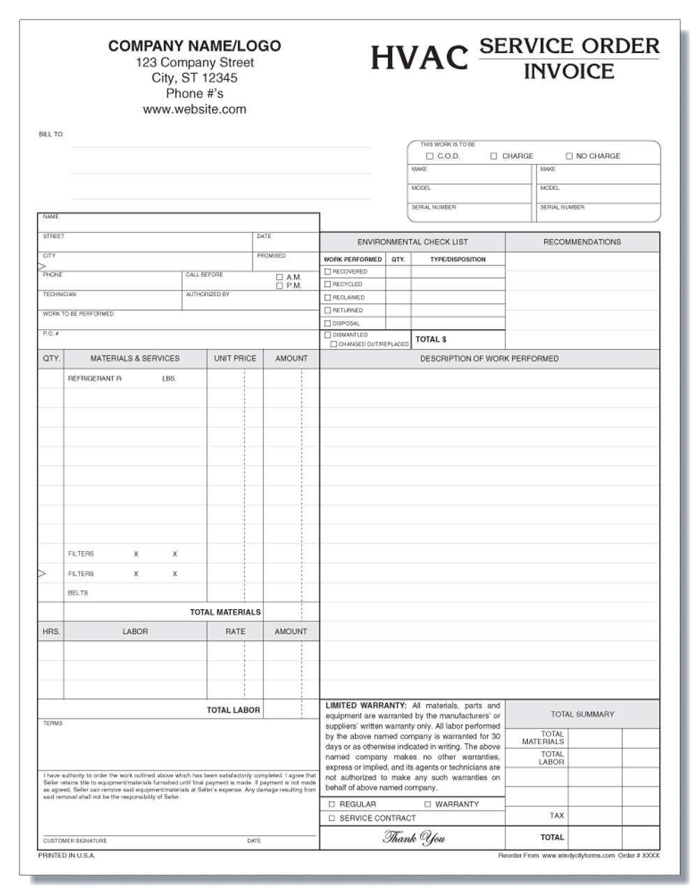 heating and cooling invoice template